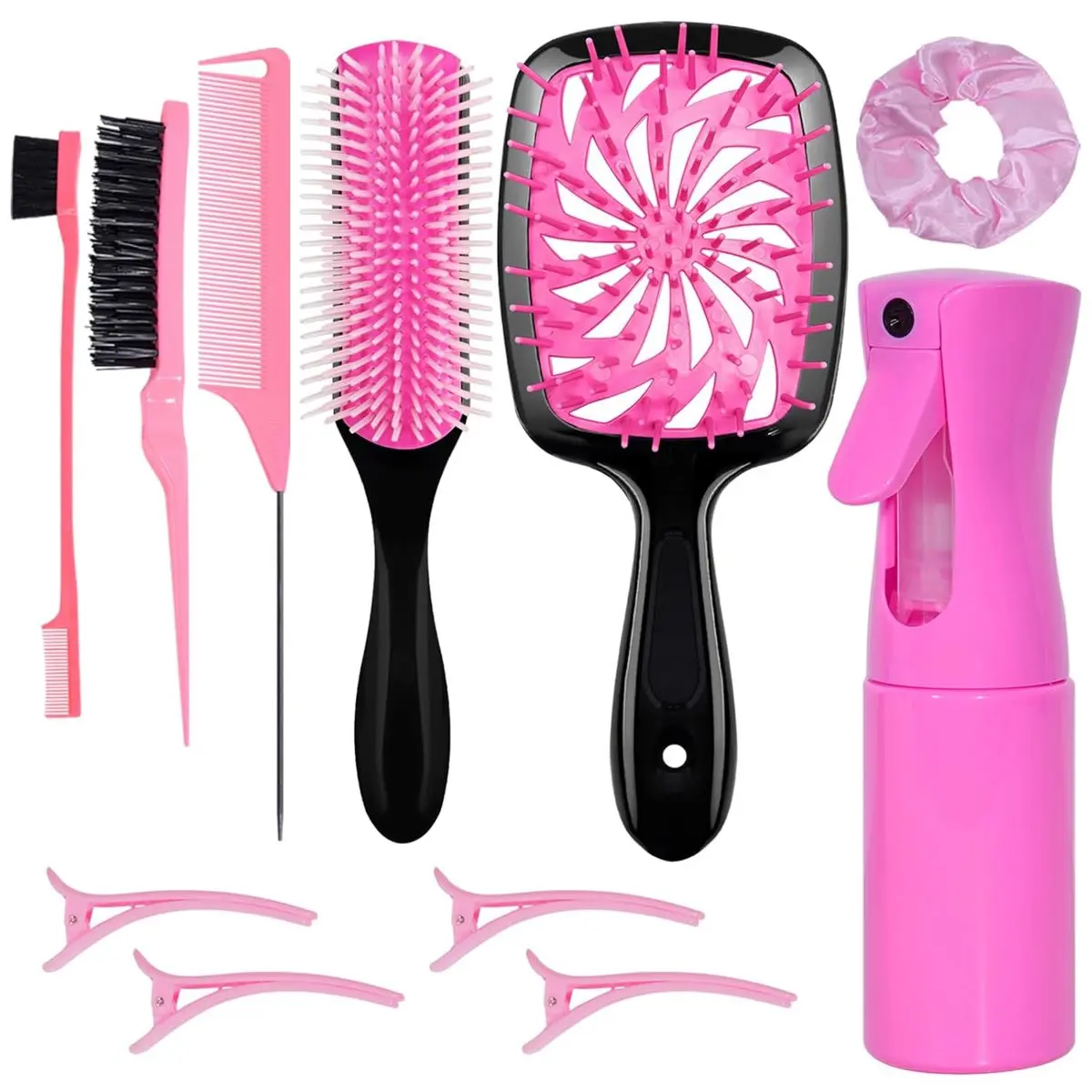 All-in-1 Hair Styling System, 11-Piece Hair Brush and Comb Set with Detangling Blow Brush for Natural Hairstyles for Black Girls, Wet & Dry Use, Natural Hairstyles Black Girls, All-In-One Styling System Hair Brushes & Combs