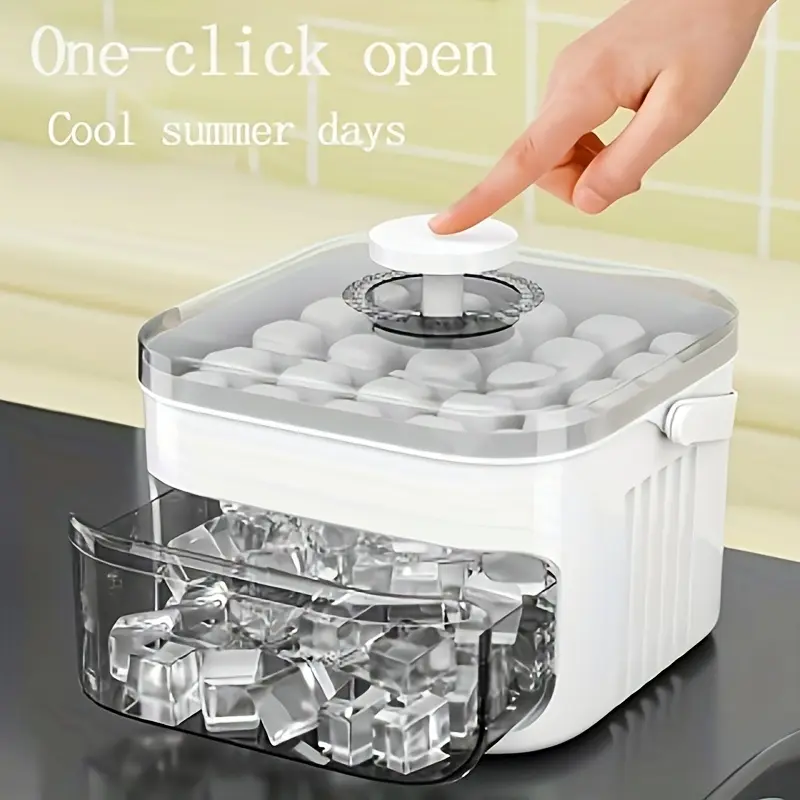 1 Push-Release Ice Cube Mold — For Homemade Ice — High-Capacity Storage — Suitable for Home Mini-Fridges (With Lid) — Layered Ice Storage Container — Combines Ice Making and Storage in One Unit Ice Molds