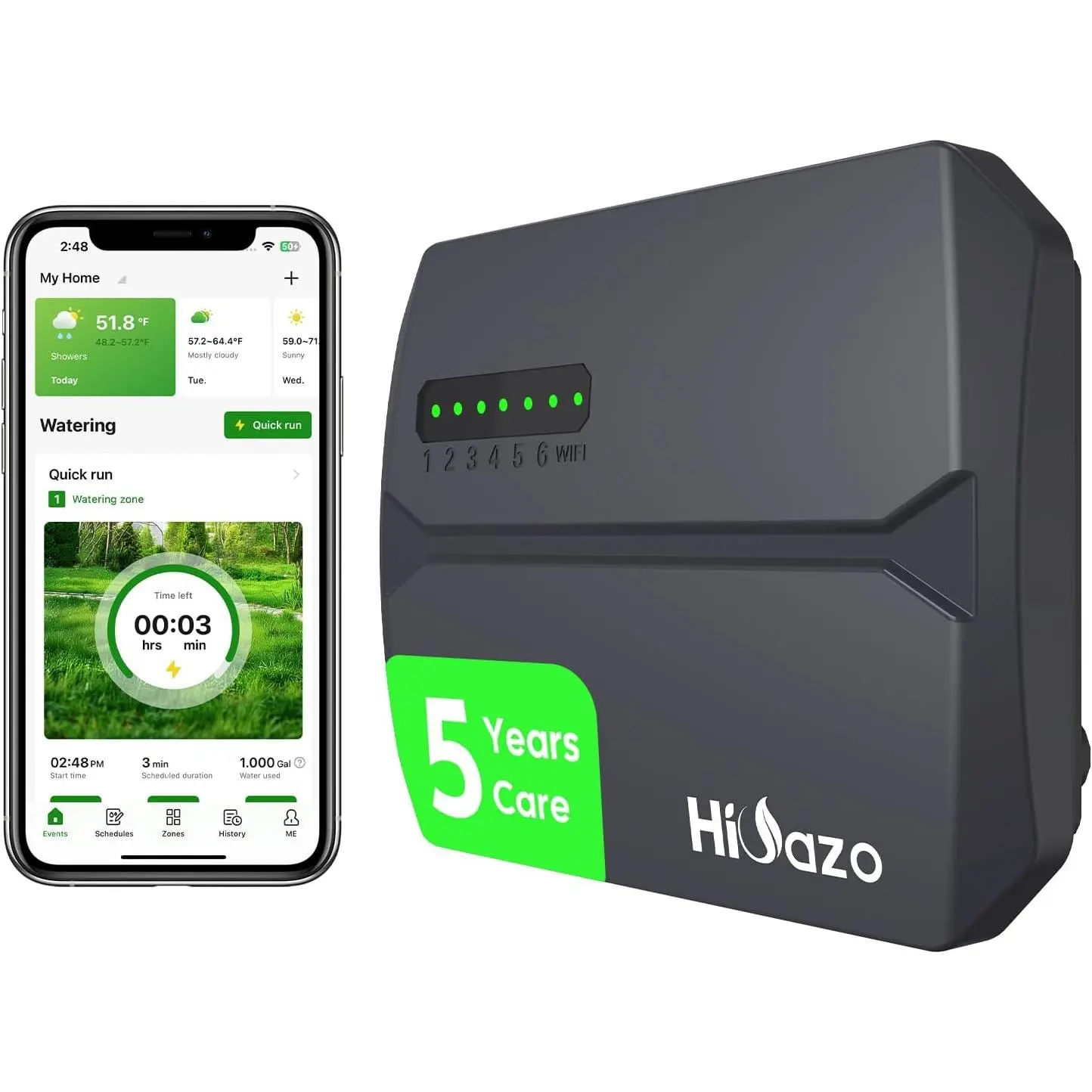 Indoor Smart Sprinklers Controller WiFi Irrigation Controller Easy Use App Enabled 6 Zone 16 Plans Save Water Auto Skip Rain Freeze & Wind 10 Minutes Install