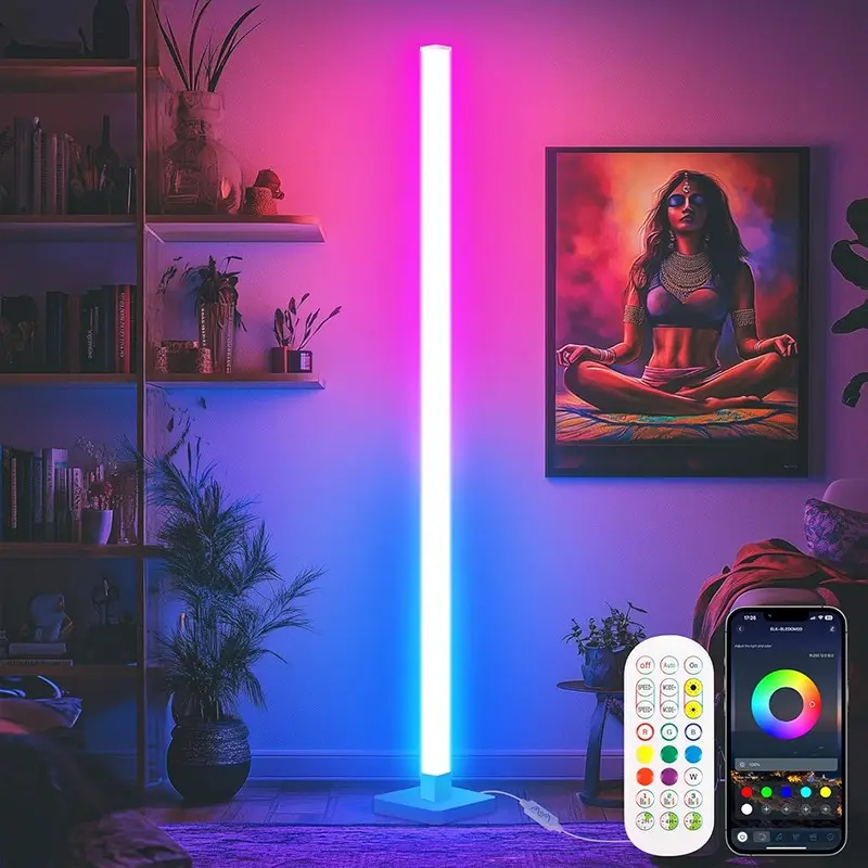 Corner Floor Lamp, Music Sync, 16 Million Colors, Customizable DIY Indoor Ambiance Light, Led Ambient Lighting, Adjustable LED Decorative Lamp for Bedroom, Living Room, Gaming Setup, Home Decoration Lamp