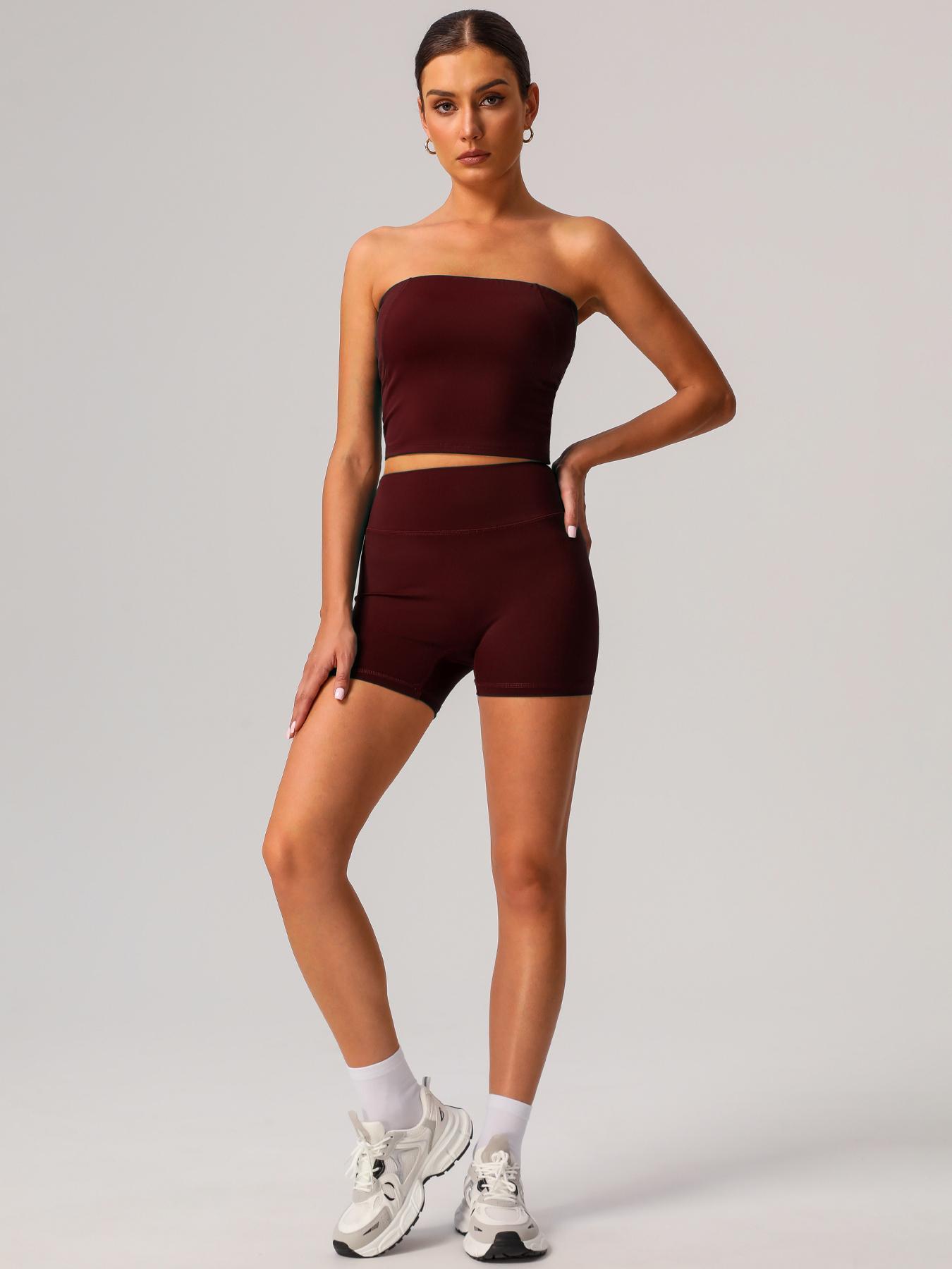 Women's Solid Crop Tube Top & High Waist Shorts Sports Set, Casual Comfy Breathable Two-piece Fitness Outfits for Yoga Gym Workout Running, Ladies Sportswear for Spring & Fall, Sporty Set