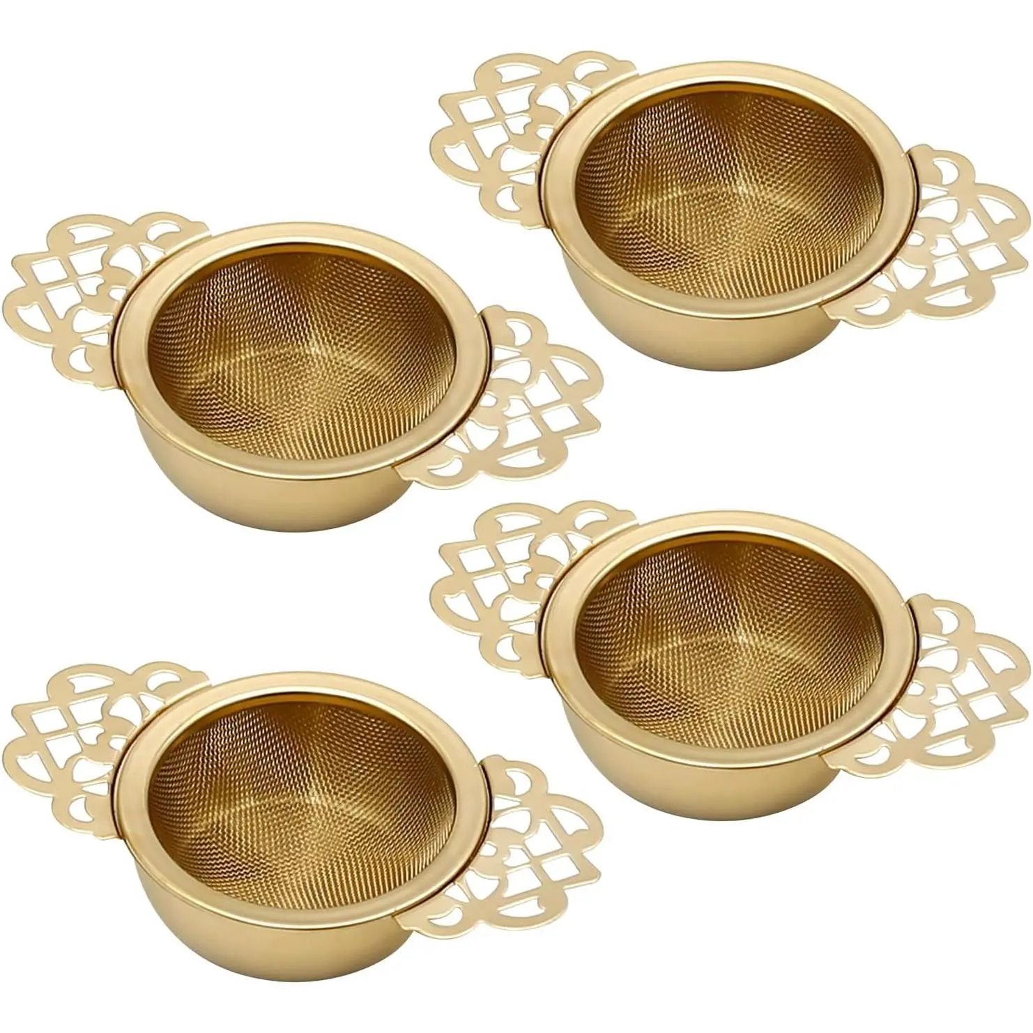 304 Stainless Steel Tea Drain Strainer Tea Filter Mesh Tea Drip Bowls Teapot Strainer With Petal Handles Tea Divider, Pack Of 4