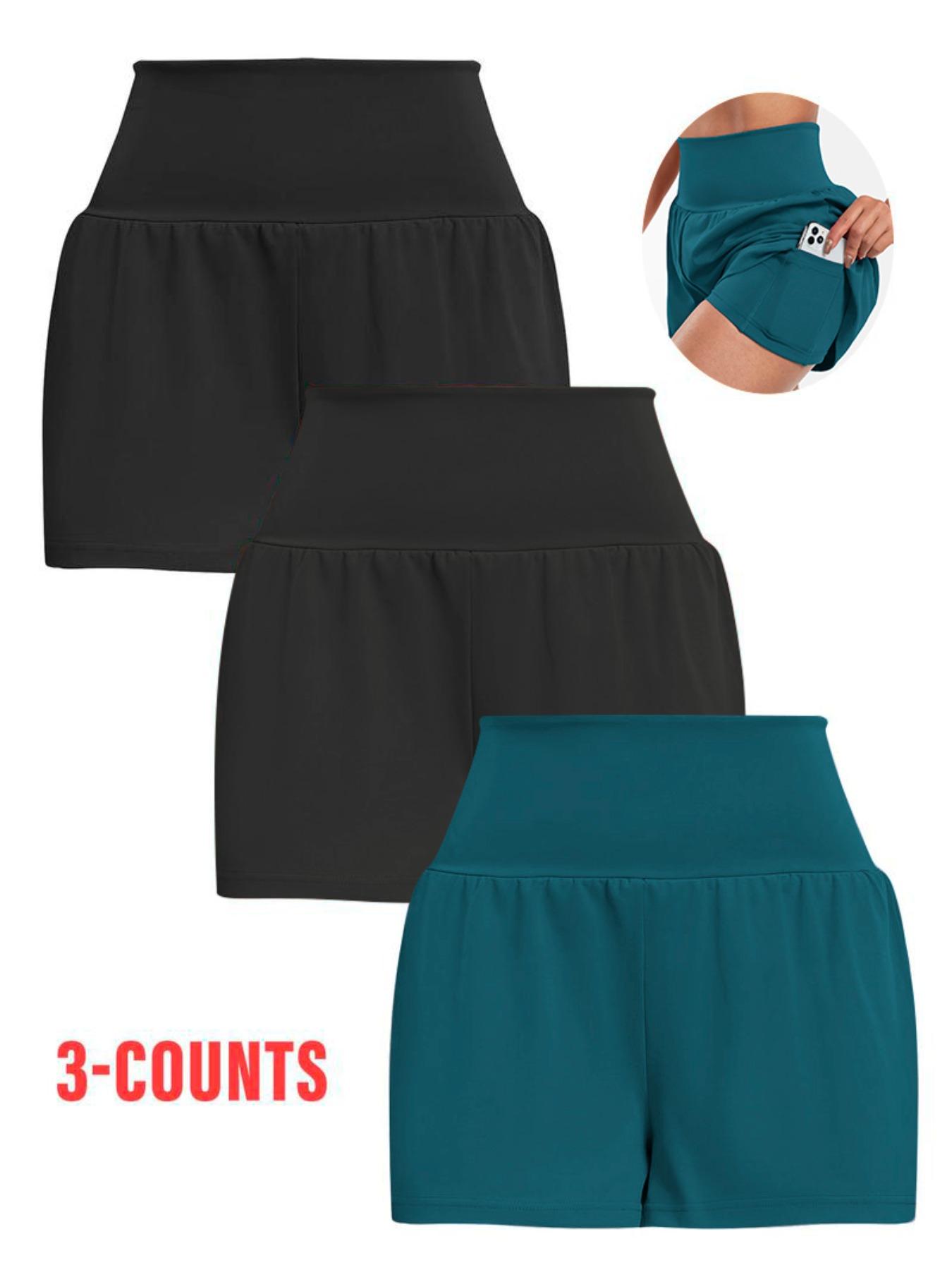 Women's 2 in 1 High Waist Sports Shorts, Gym Shorts, Casual Pocket Design Shorts for Yoga Gym Workout Running, Ladies Sportswear for Summer