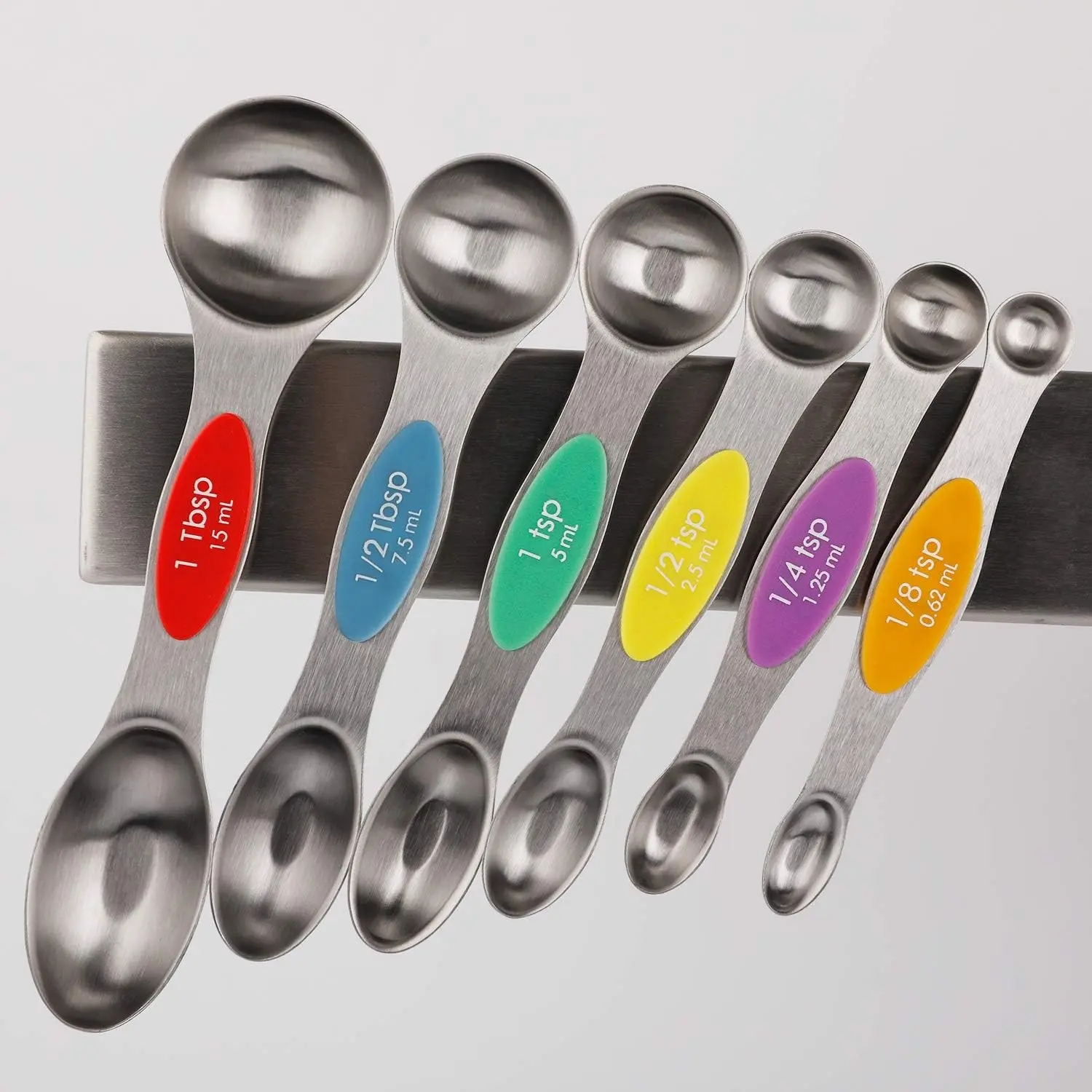 Magnetic Measuring Spoons Set, Food Measuring Tool Stainless Steel Stackable Teaspoons and Soup Spoons, 6-Piece Kit for Dry and Liquid Ingredients