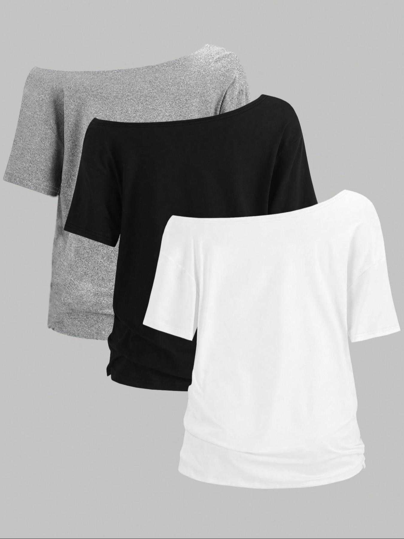 Women's Solid Color Tee, Casual Basic Essential Short Sleeve T-shirt Top, Ladies Clothes for All Seasons, Womenswear