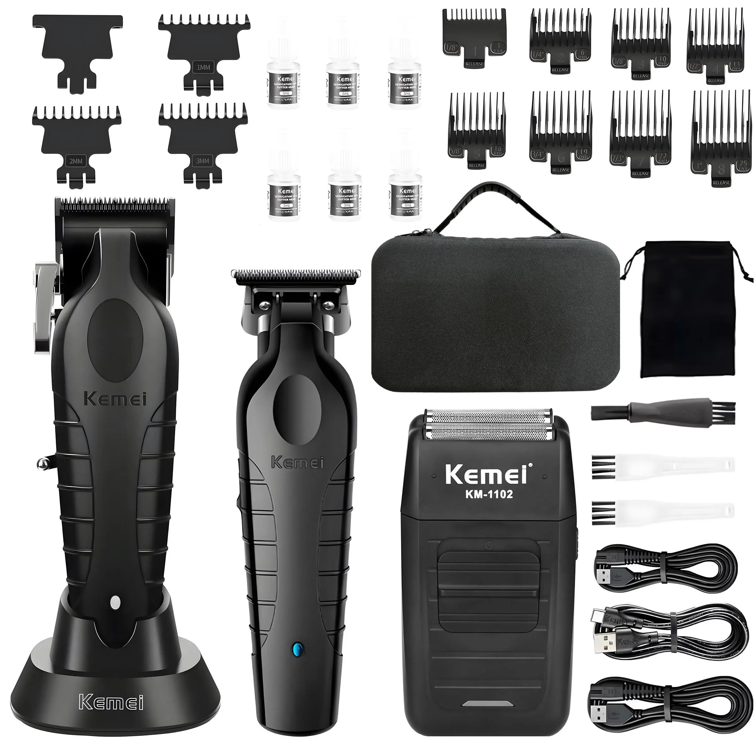 Kemei Men's Grooming Kit, Clipper Trimmer Set, Electric Trimmer + Edge Sculptor + Razor, Includes Comb & Scissors, Professional Haircut Tools