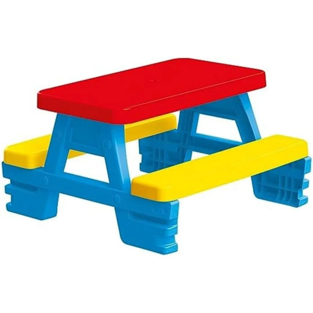 Big Plastic Picnic Table for 4 - Blue, Red, Yellow - Indoor & Outdoor Use, 44lb Capacity, 44x77x71, Designed for Toddlers & Kids Ages 2+