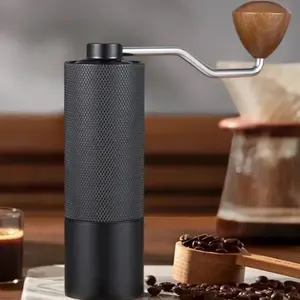 Premium stainless steel manual coffee grinder, hand-cranked coffee grinder with textured grid pattern handle - ergonomic design suitable for home and office use, no electricity required, durable and easy to clean, coffee accessories.