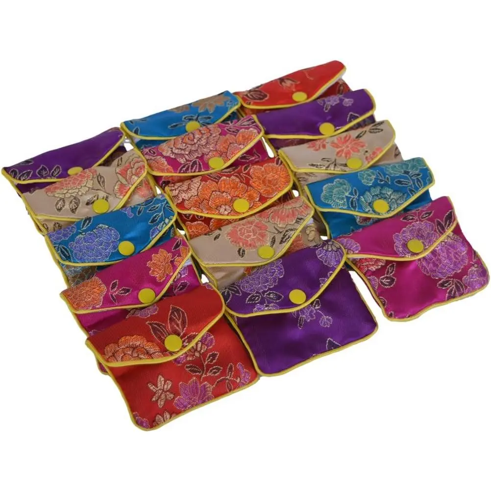 15 Pack  Purse Pouch  Bags Chinese Silk Style Brocade Embroidered Bag,Multiple Colors(Small)