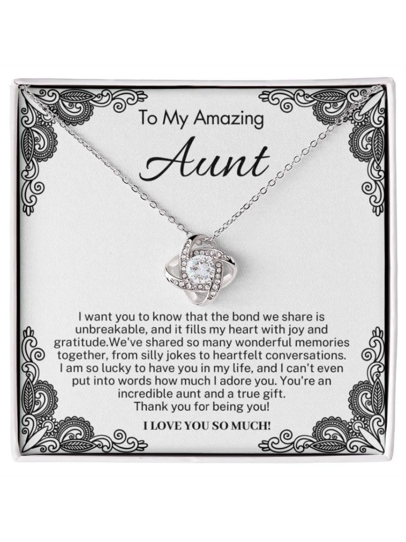 To My Amazing Aunt Necklace Exquisite Chain Jewelry Love Knot Necklace with Message Card and Gift Box Thank You Auntie Jewelry Best Auntie Ever Niece To Aunt Gift Decorative Necklace