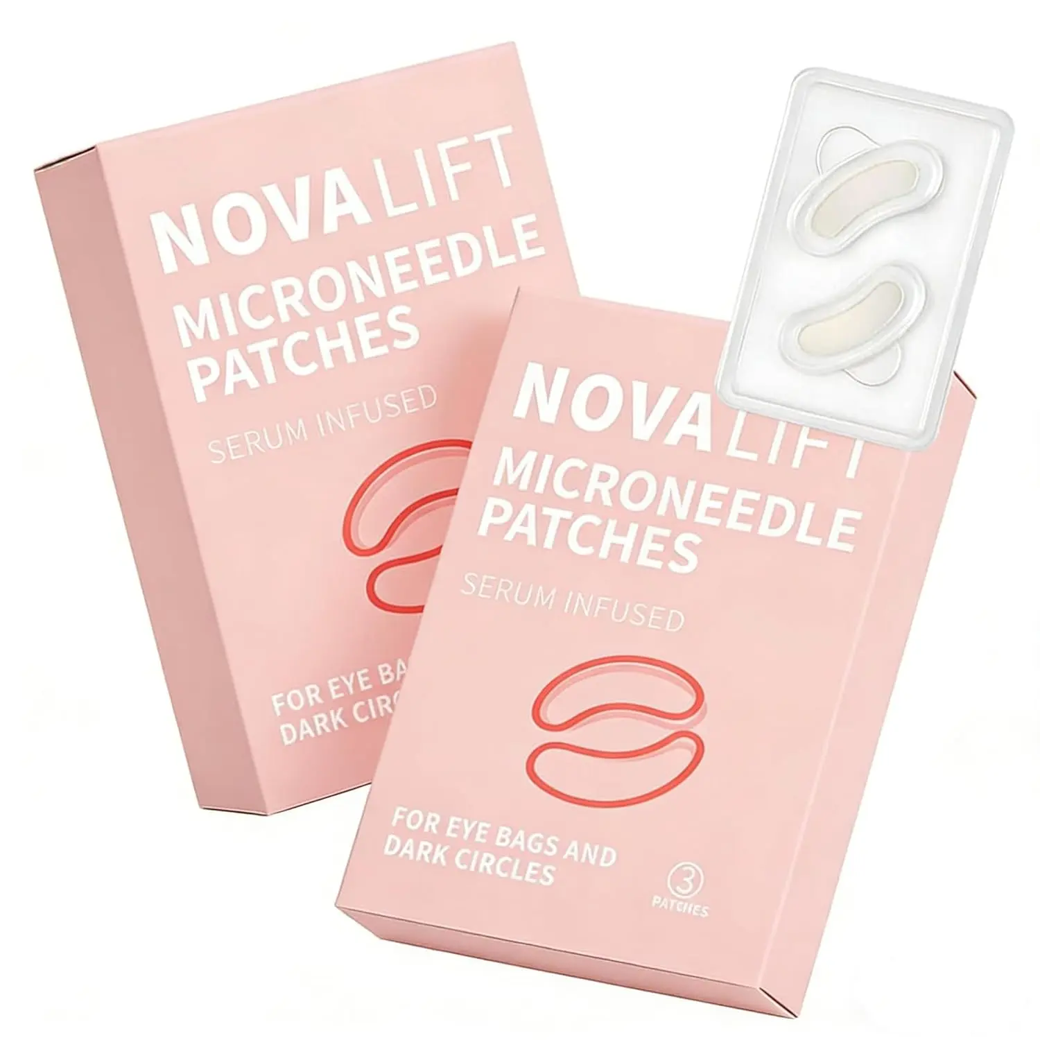 NOVALIFT MicroGlow Eye Patches – Under Eye Patches with Hyaluronic Acid for Dark Circles & Fine Lines – Forehead & Smile Line Patches (2 Boxes, 6 Pairs Total)