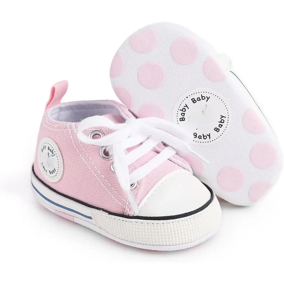 Unisex Baby Canvas High-top Sneakers, 0-6 Months Infant Anti-Slip Soft Sole First Walking Shoes, Breathable Casual Shoes with Fast Shipping (a04/2 pairs/black+white, b01/sequin light pink), Easy Support