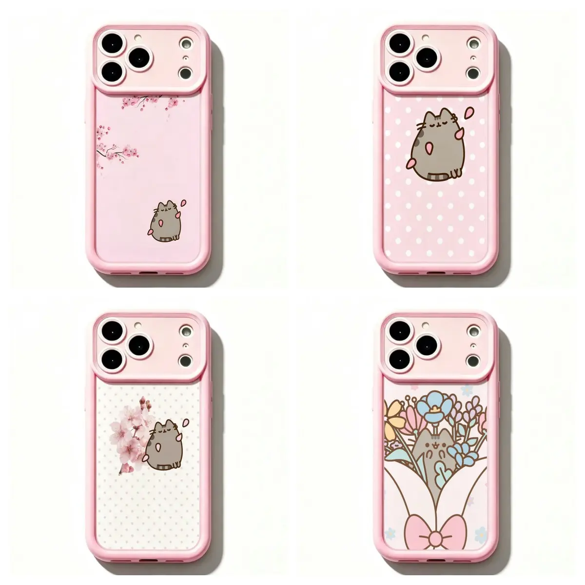 TY-Pastel Pink Cherry Blossom Pushe3n Cat Phone Case,Cherry Blossom Polka Dot Floral Bow Kawaii Pastel Girly Aesthetic Cover For iPhone 17 Pro Max 16 E 15 14 13 mini 12 mini 11 Plus For Samsung S21 S22 S23 S24 S25 S26 Case,Perfect Holiday Gift