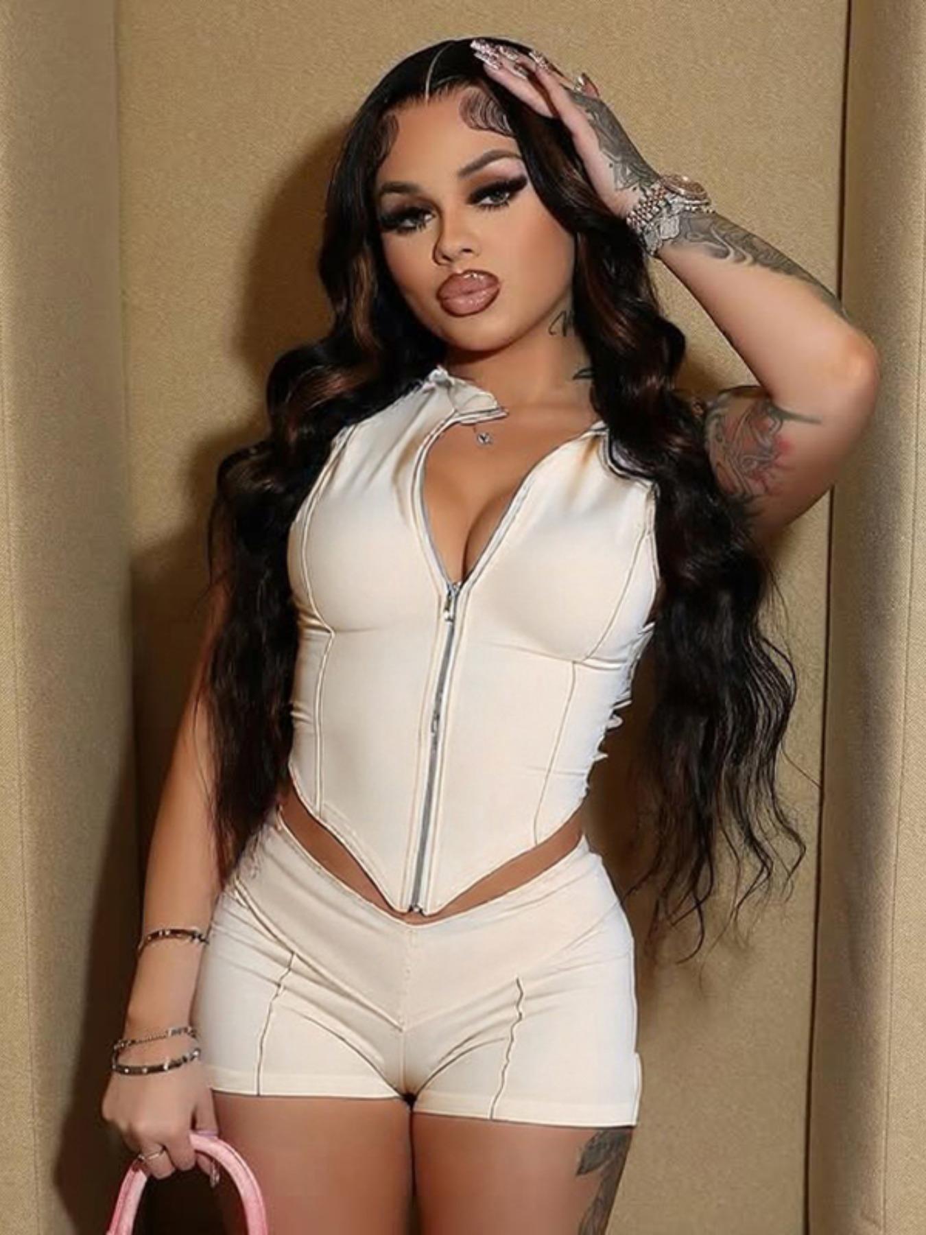 Two-piece Set Women's Solid Crop Tank Top & Skinny Shorts, Casual Fashion Chic Cozy Outfits for Daily Outdoor Wear, Ladies Summer Clothes