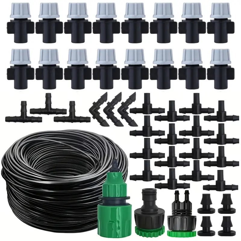 Grey Spray Model, DIY Garden Drip Irrigation Kit, with 1/4 Inch Hose, Automatic Watering Spray System for Yard and Lawn Care - Includes Mistingzzles, Distributors and Barbed Connectors