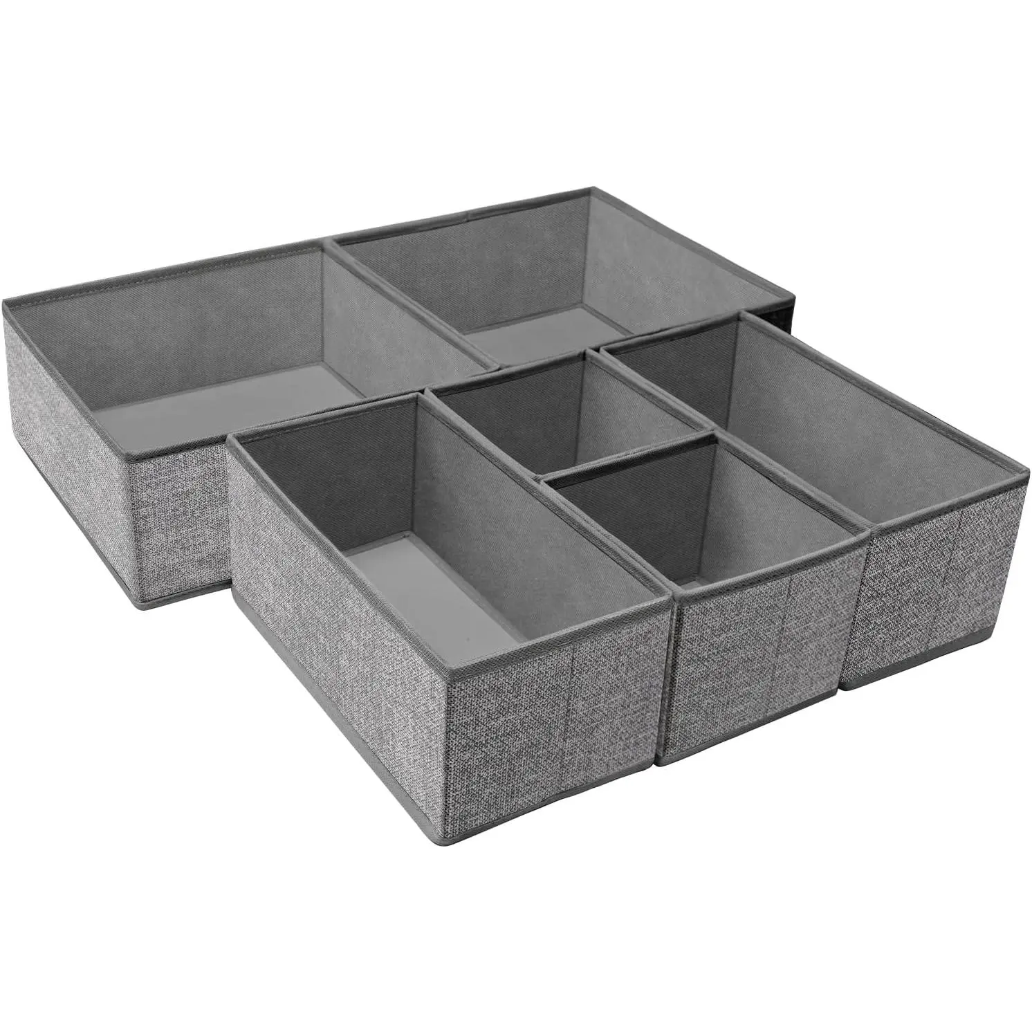 Foldable Underwear Drawer Organizer, Closet Dividers, Storage Box for Clothes, Socks (6 Bins, Gray)