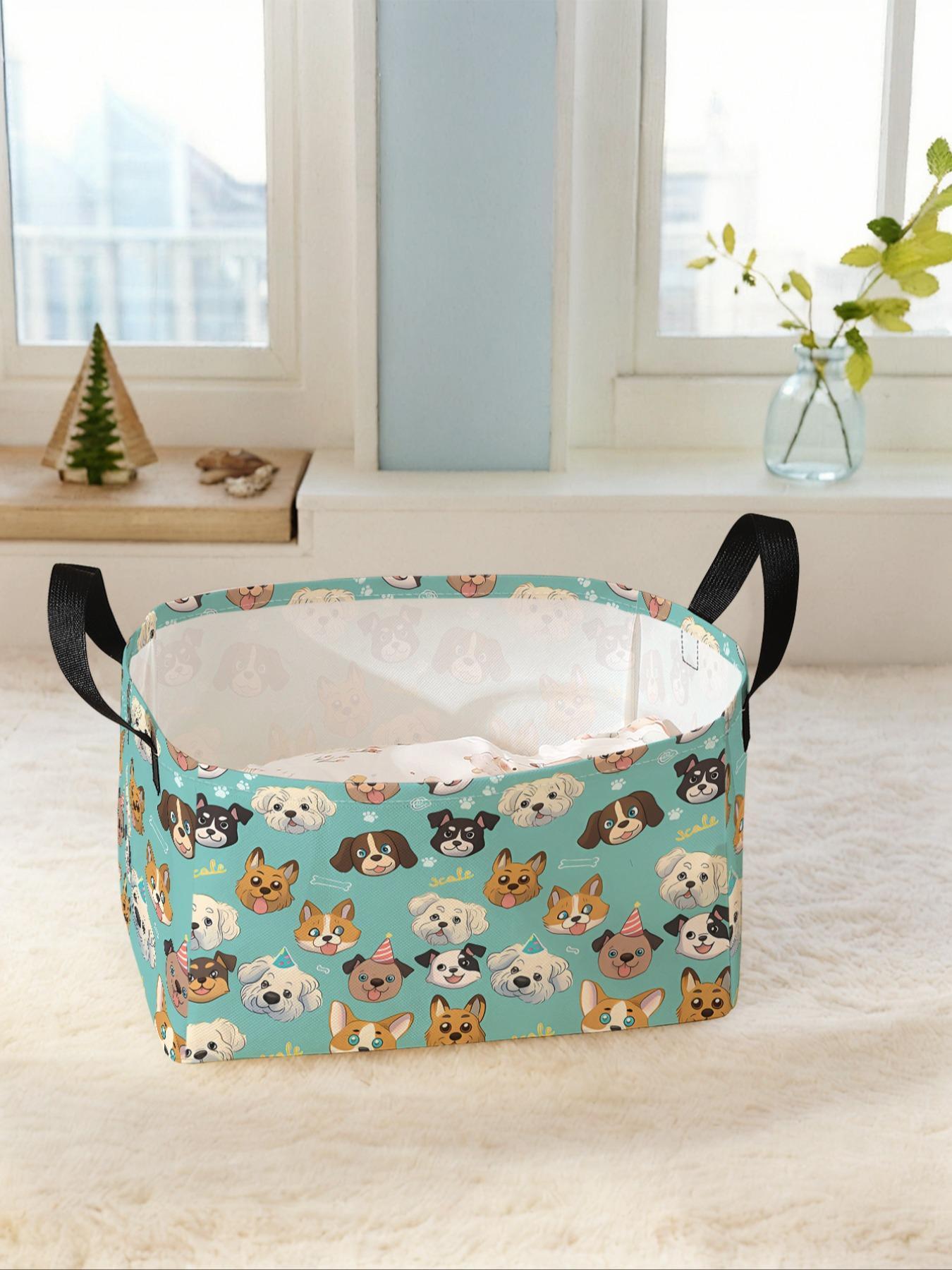 Dog Pattern Storage Basket with Handle, Multi-functional Storage Basket, Foldable Clothes Storage Basket, Home Organizer for Living Room, Bathroom, Kitchen, Dachshund Basket, Clothes Baskets