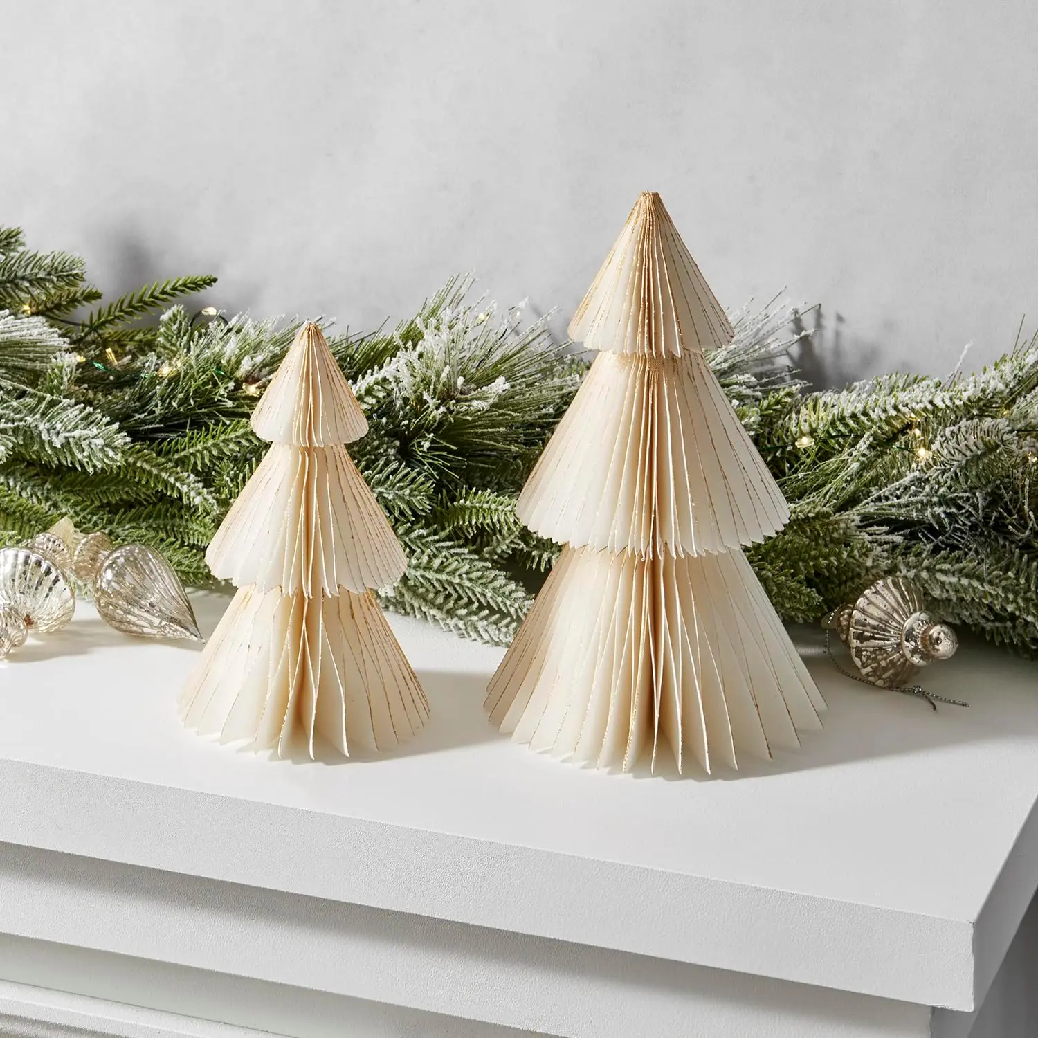 Paper Christmas Tree Decor, 2 Pack, 6 & 8 in, White