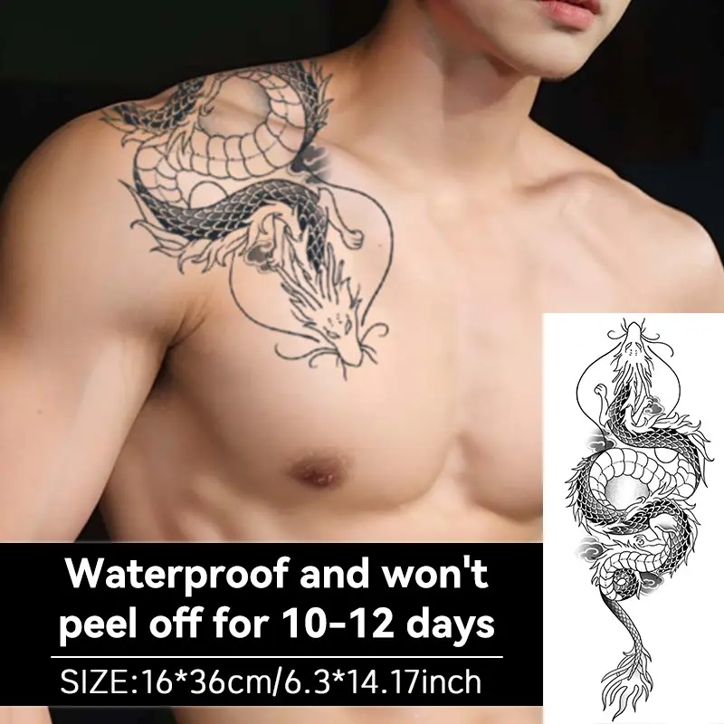 Temporary Tattoo Patch, Tattoo Stickers, Long-Lasting 1-2 Weeks, Half Permanent Color, Unisex Fake Tattoos, for Arms, Shoulders, Back, Legs
