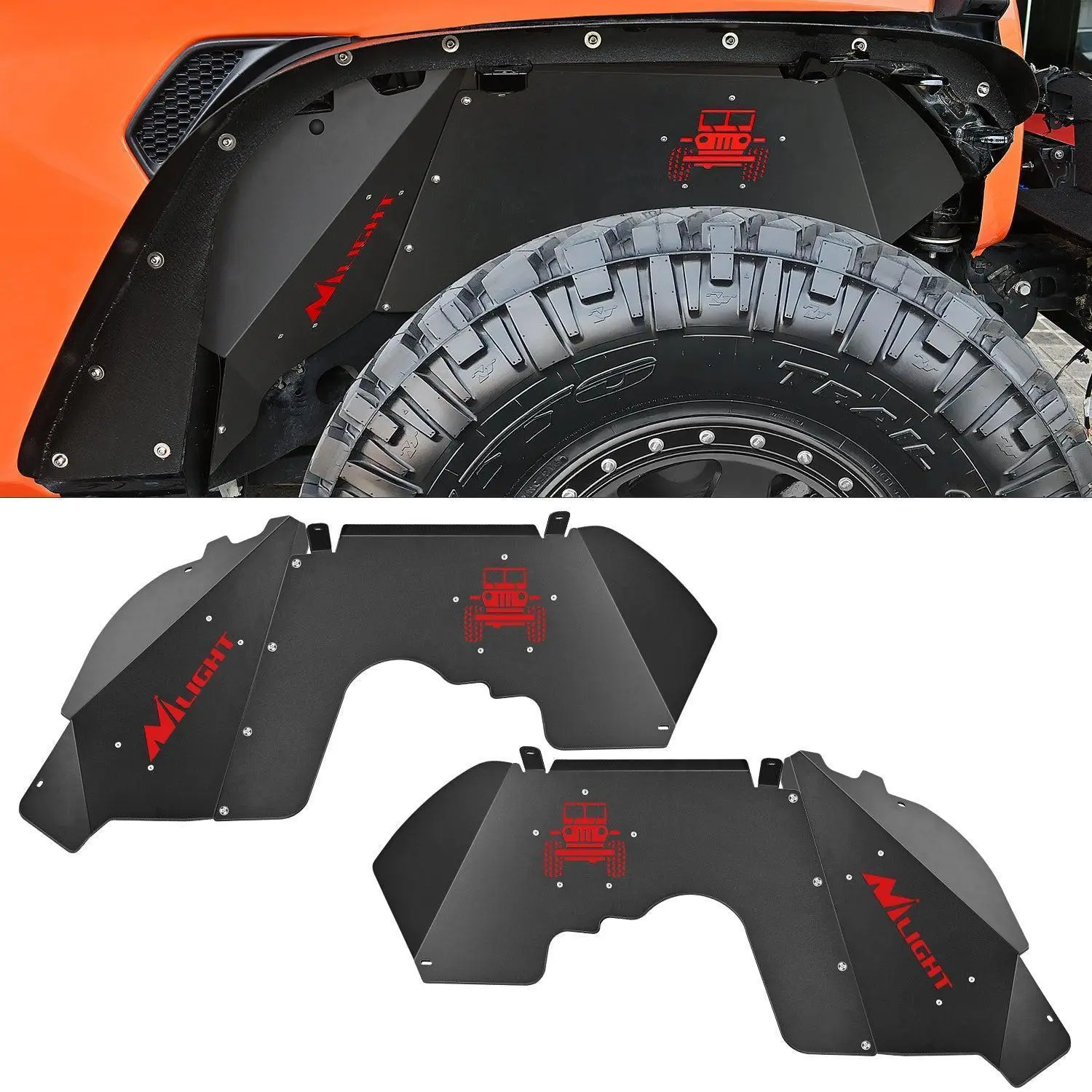 Nilight Powder Coated Front Inner Fender Liners for 2018-2022 Jeep Wrangler JL JLU 2-Door/4-Door Off-Road Vehicles, No Metal Driver + Pass. Side Wheel Covers, Extra Durability, Full Coverage, No Drilling Required, 4-Door/2-Door