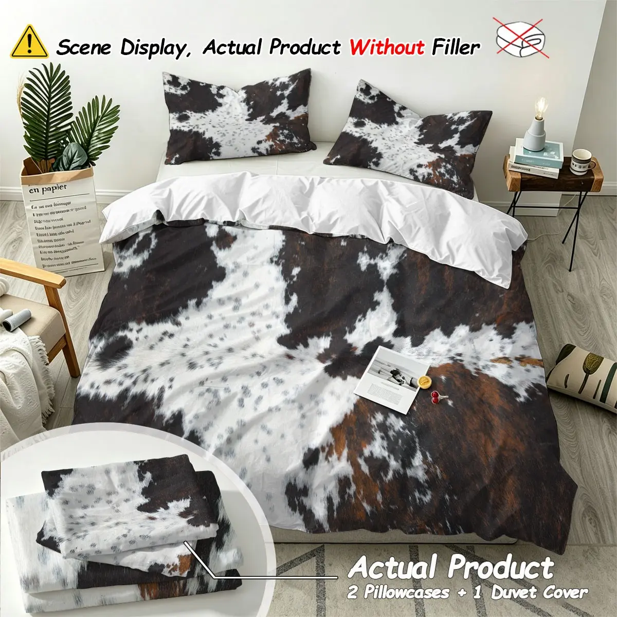 3-piece set (1 quilt cover + 2 pillowcases, coreless), cow pattern, cowhide print set Soft, warm, skin-friendly quilt cover, multiple sizes to meet different needs, abstract animal design, suitable for all people, Soft Bedding Sets, Printed Bedding Set