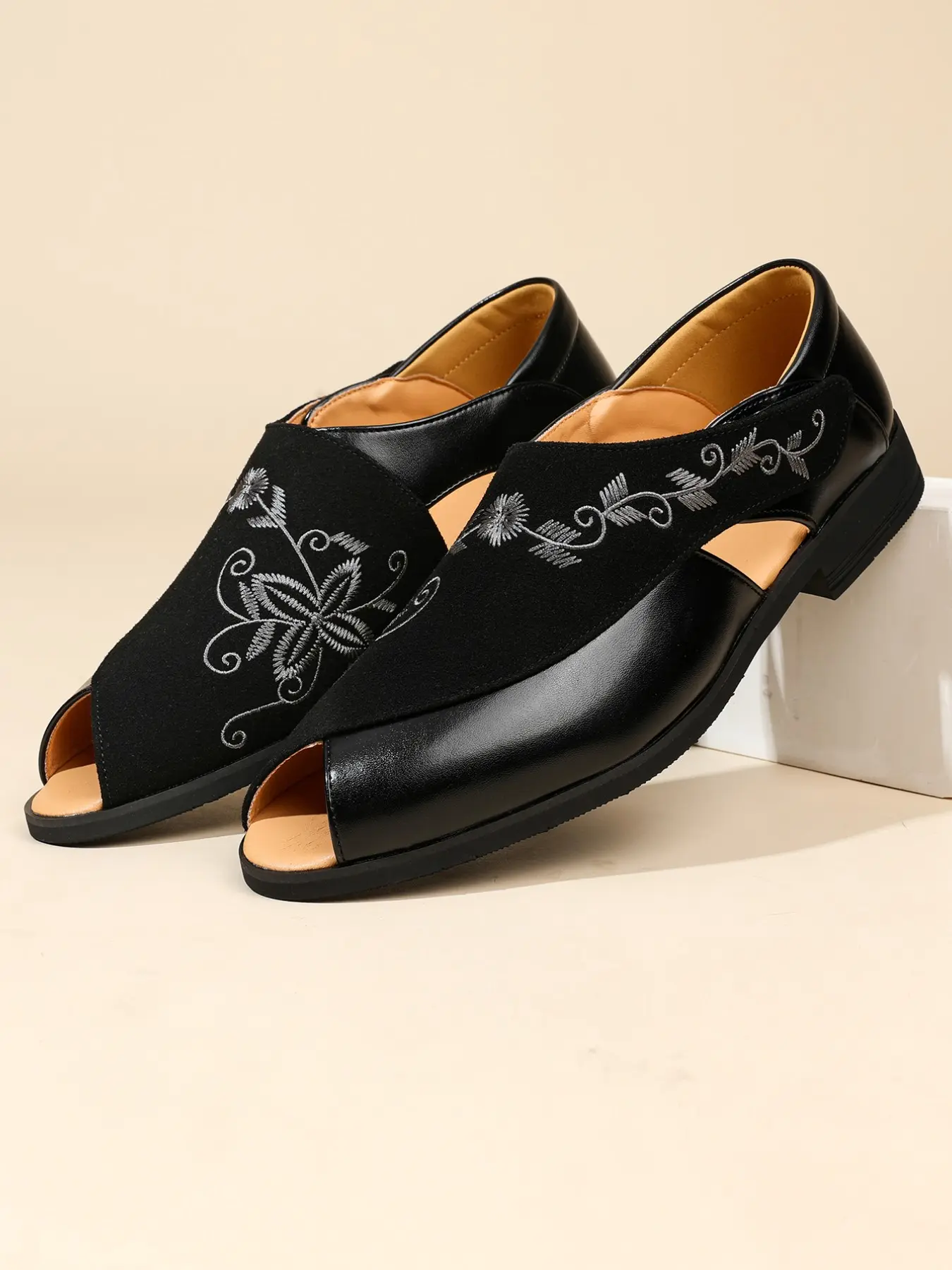 Men's Summer Business Sandals, Summer Slide Sandals, Casual Elegant PU Leather Slippers, Breathable Slip-On Shoes, Outdoor Walking Footwear