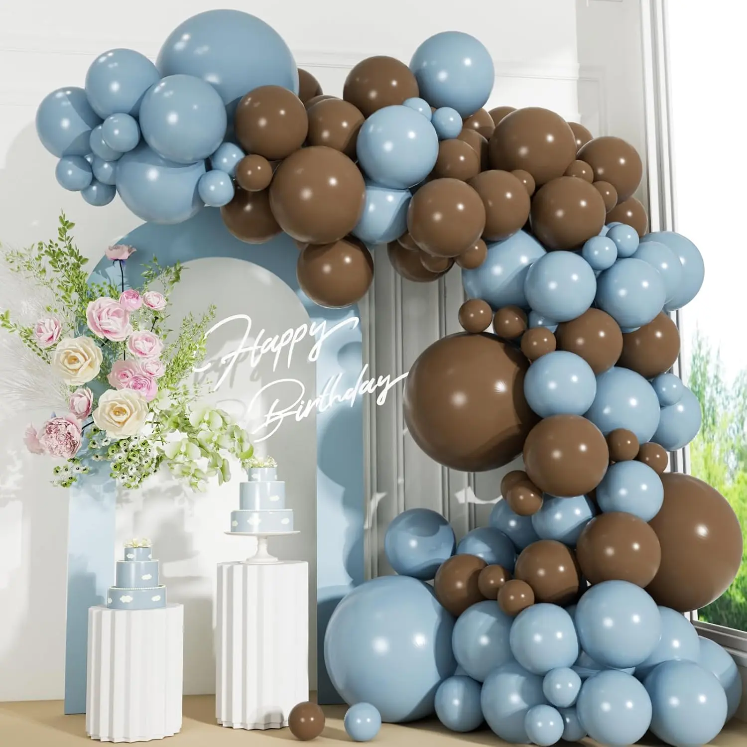 110 count Dusty Blue and Brown Balloons Garland Arch Kit, 18/12/10/5 Inch | Dark Brown Blue Party Balloons for   Shower Decorations, Birthday,  Party