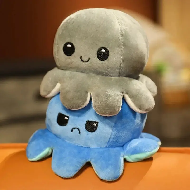 Unisex Reversible Mood Octopus Plush Toy (18/28cm) - Double-Sided Flip Pillow, Soft Stuffed Doll for 3-4 Years Olds, Movie & TV Themed Home Decor & Holiday Gifting