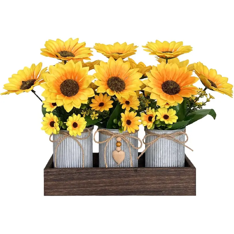 Sunflowers Artificial Flowers Decorations, Sunflower Table Centerpieces for Wedding, Artificial Flower Arrangement Farmhouse Décor for Dining Room, Living Room, Coffee Table, Study Desk