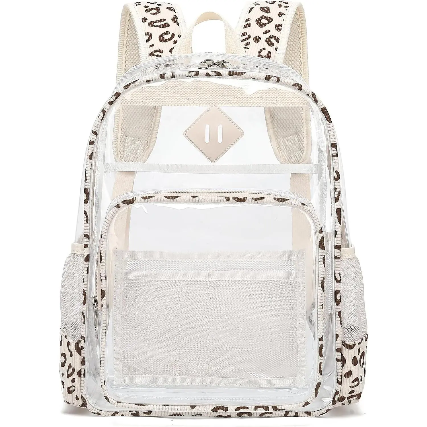 Clear Backpack for Girls Women School Bookbag Heavy Duty Transparent Backpacks (Beige Corduroy Leopard)Gift