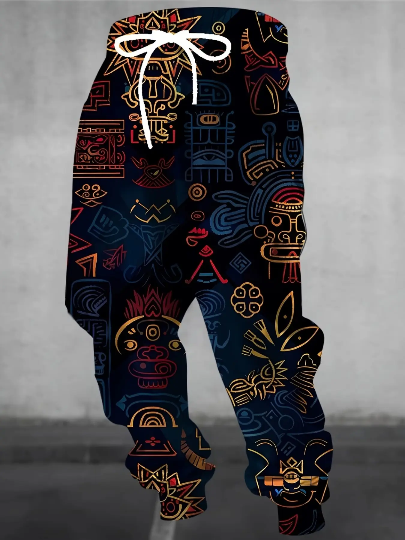 Fashionable Men's 3D Abstract Tribal Pattern Sports Pants, Drawstring Waist, Pockets, Casual Long Pants, Comfortable Home Sleepwear