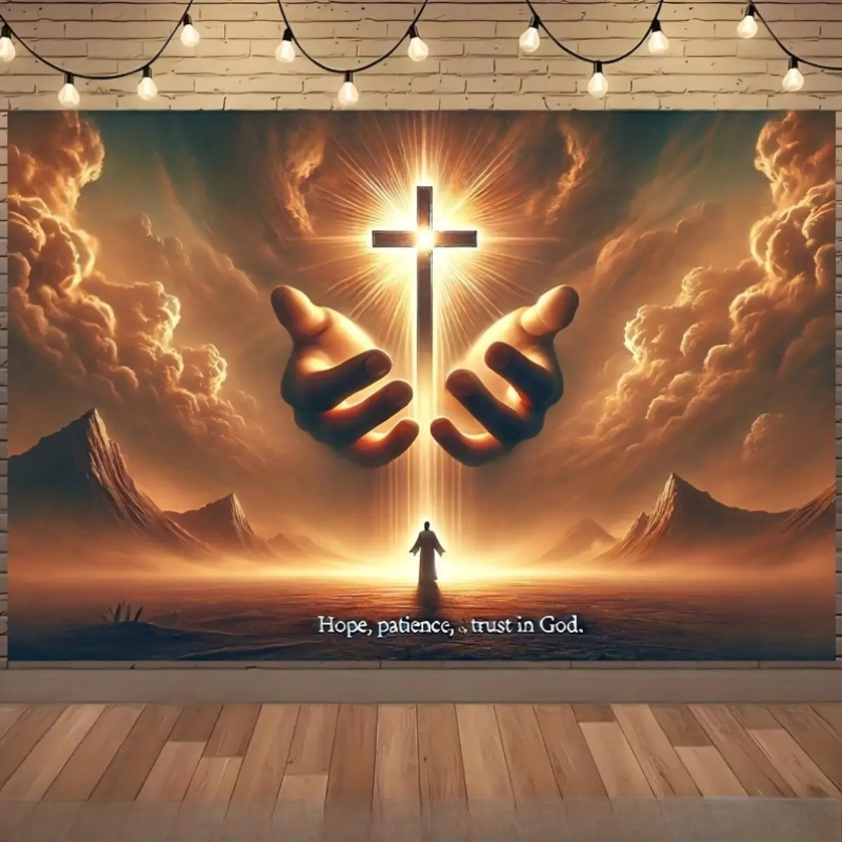 Glowing Cross Christian Faith Hope Bible Verse Backdrop Party Banner Tapestry Photography Background Religious Worship Theme Fabric Wall Hanging Event Decor Church Wedding Prayer Indoor Outdoor Polyester Fiber Durable Decorative Banner