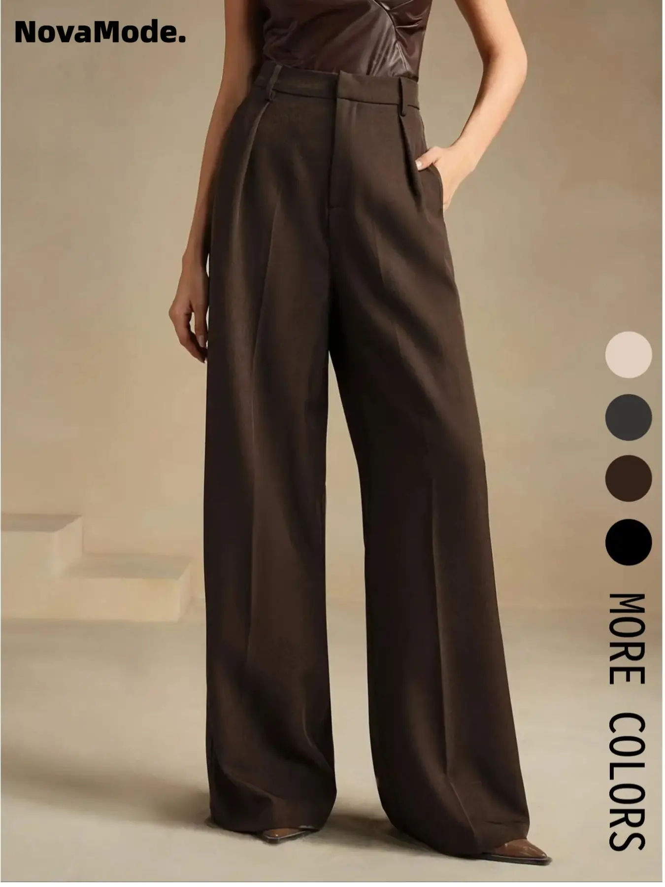 Women's Solid Color Basic Wide Leg Loose Pleated Pants, Elegant Fashion Casual Trousers for Work Office Business, Ladies Bottoms for All Seasons, Womenswear