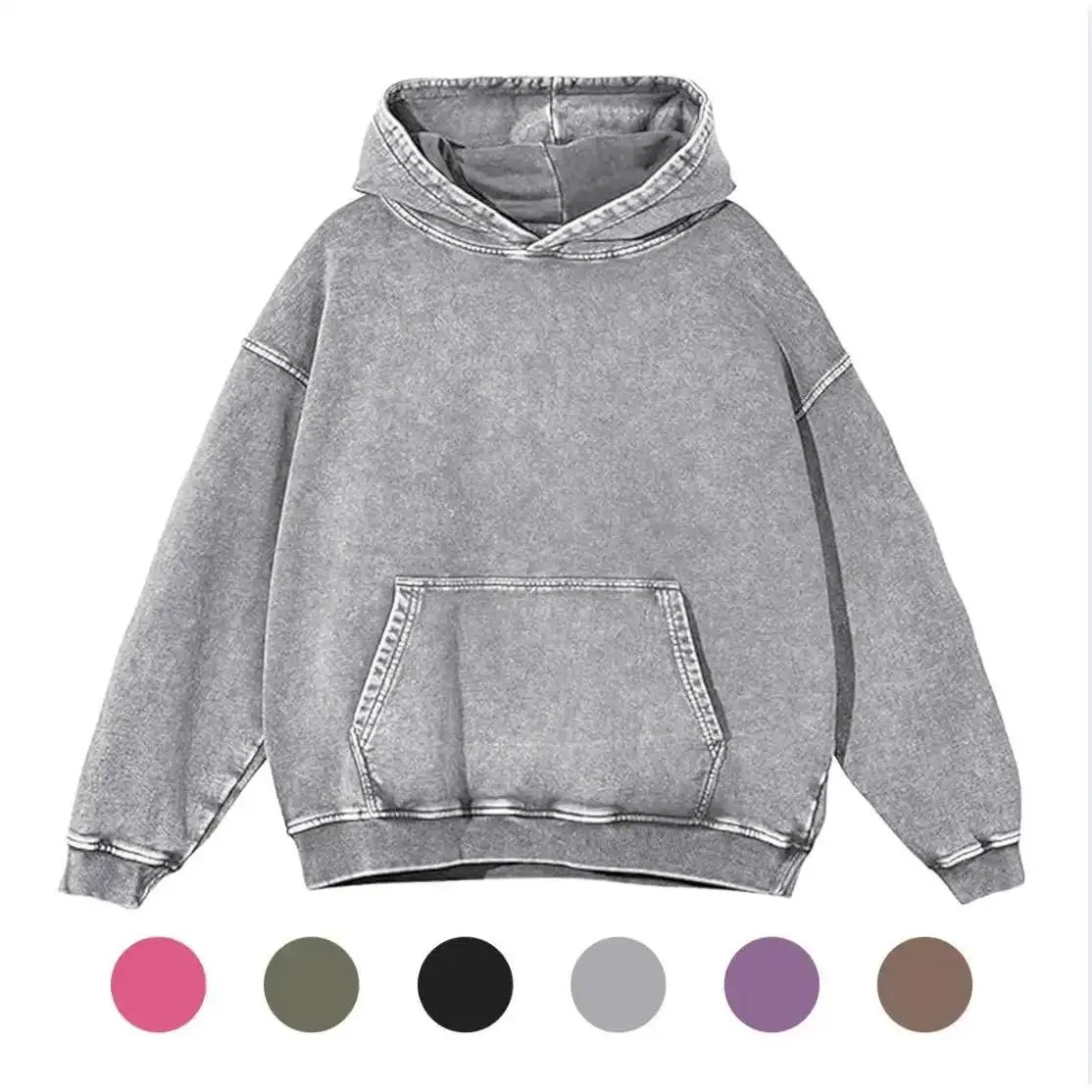 Wayii Women's Oversized Acid Wash Hoodie Pullover, Classic Neutral-Toned Drop-Sleeve Worn-In Loose-Fit Winter Long-Sleeve Casual Streetwear Top (DG010), Neutral-Toned Women's Hoodies