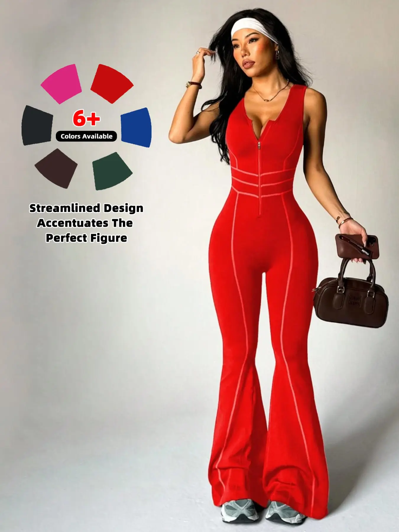 Women's Seamless Fashion Hollow Out Zipper Backless Sporty Micro Flare Sporty Chic Jumpsuit, High Elastic Waist Workout Long Pants, Fitness Activewear Workout Jumpsuits