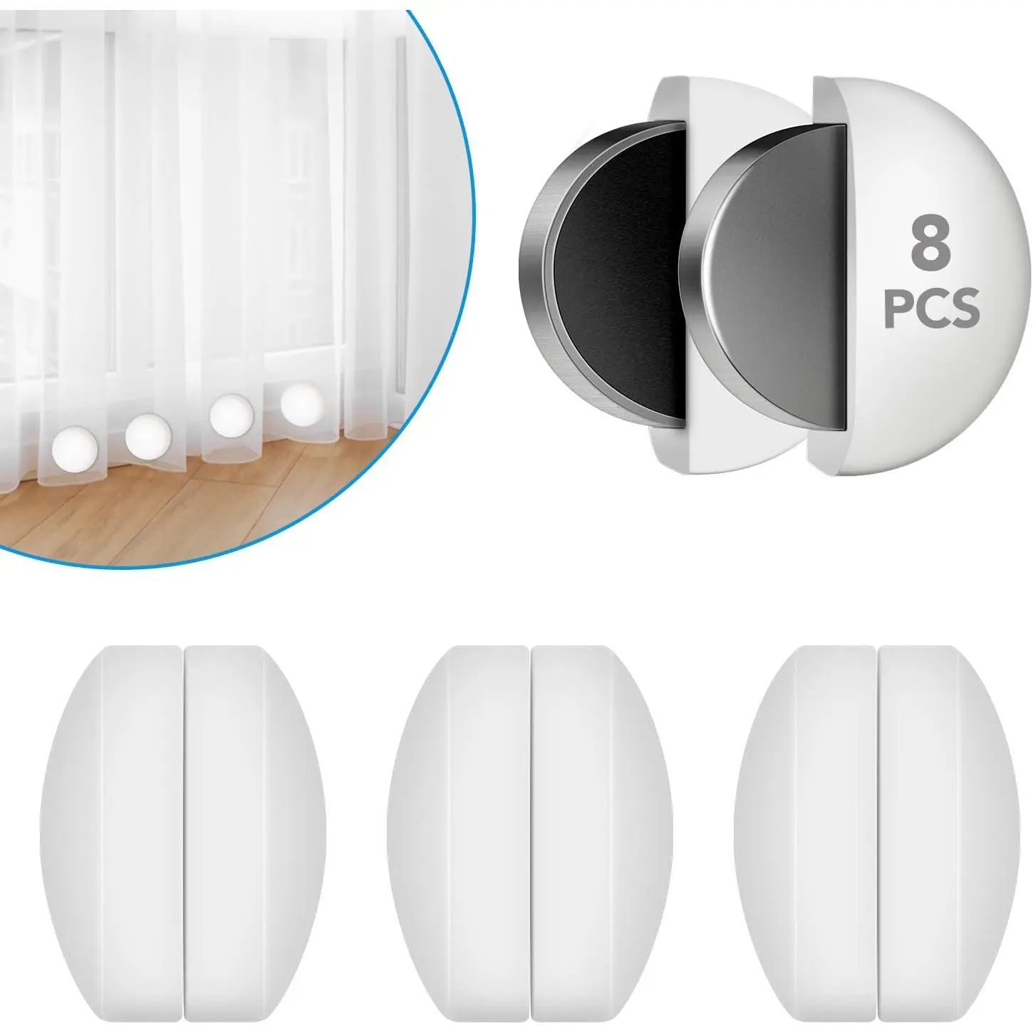 8 Pack Shower Curtain Weights,  Wrapped Rust-Proof  Curtain Weights Heavy Outdoor, Curtain Clips for Shower Liner, Drapery, Tablecloth, Flag from Blowing Around (4 Pairs,White)