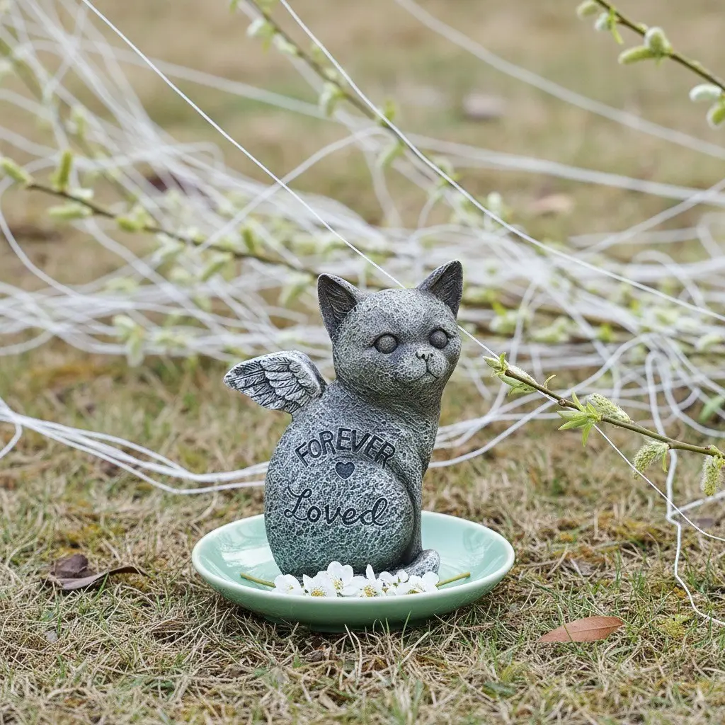 New Pet Memorial Statue, Home Garden Outdoor Dog Cat Tombstone, Animal Resin Craft, Decorative Pet Tribute, Elegant Memorial Ornament