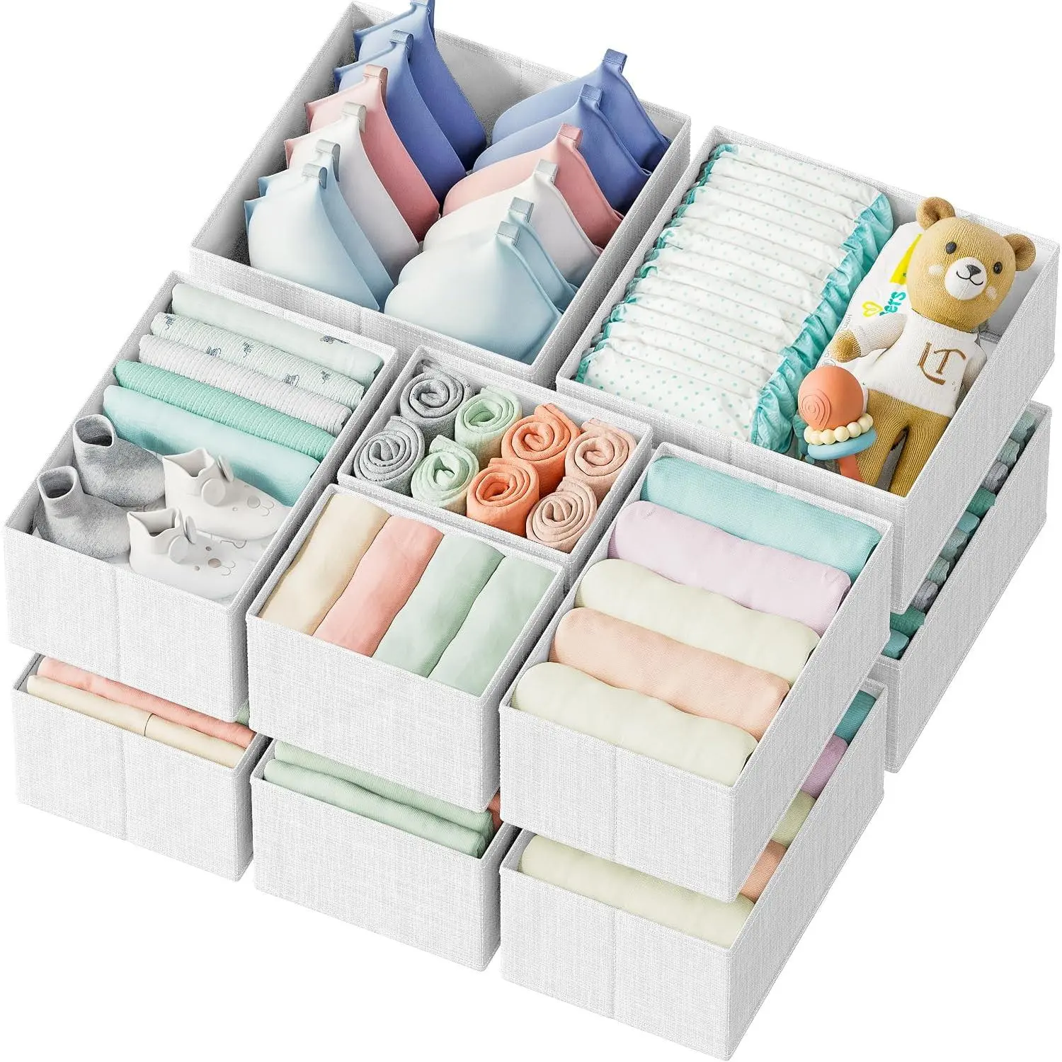 Drawer Organizer Clothes Set of 12 White-Grey - Dresser Organizer For , Bedroom, Closet -   Clothes Organizer and Storage & General  Organization or Dresser Drawer Organizers