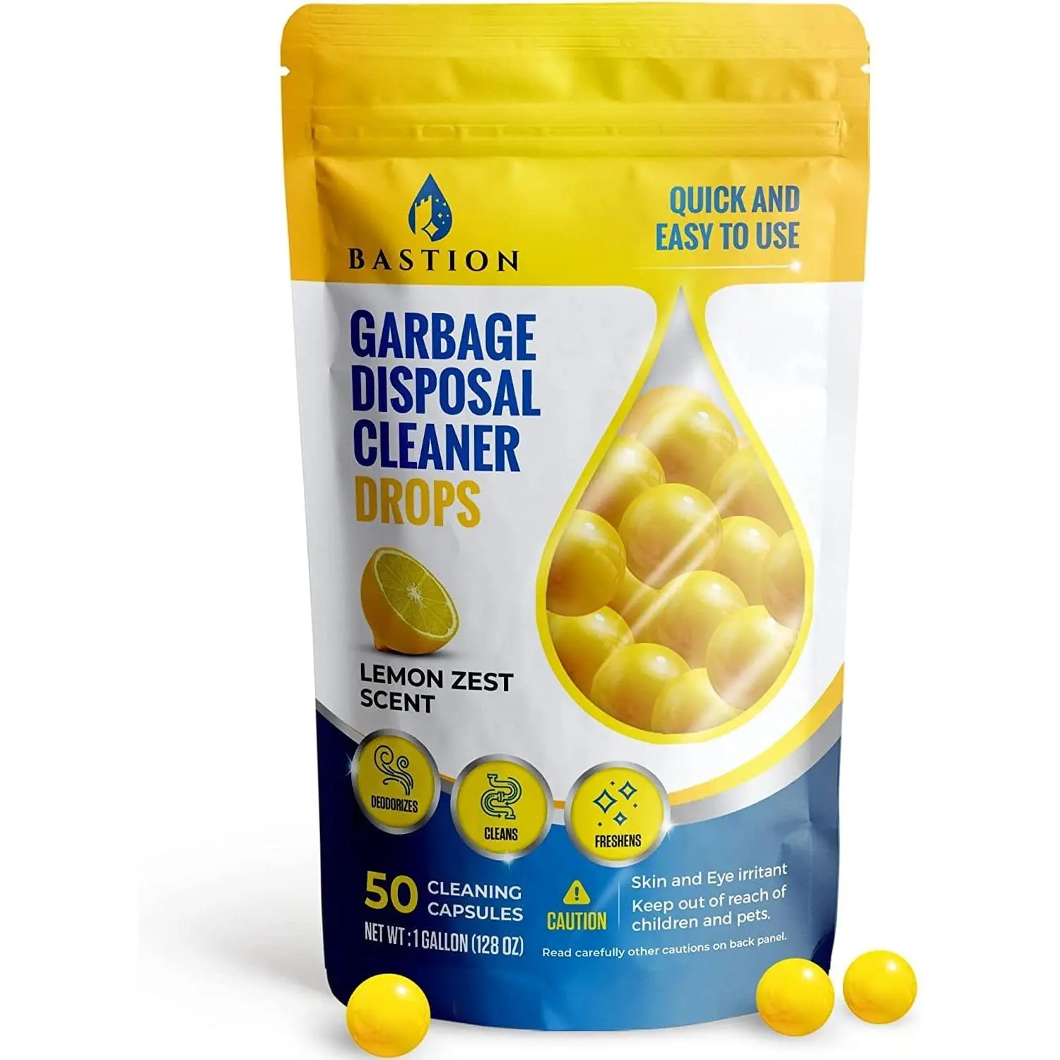 Lemon Zest Sink Drain Freshener Pods, Garbage Disposal Cleaner, 50 Count, Deodorizer Drops