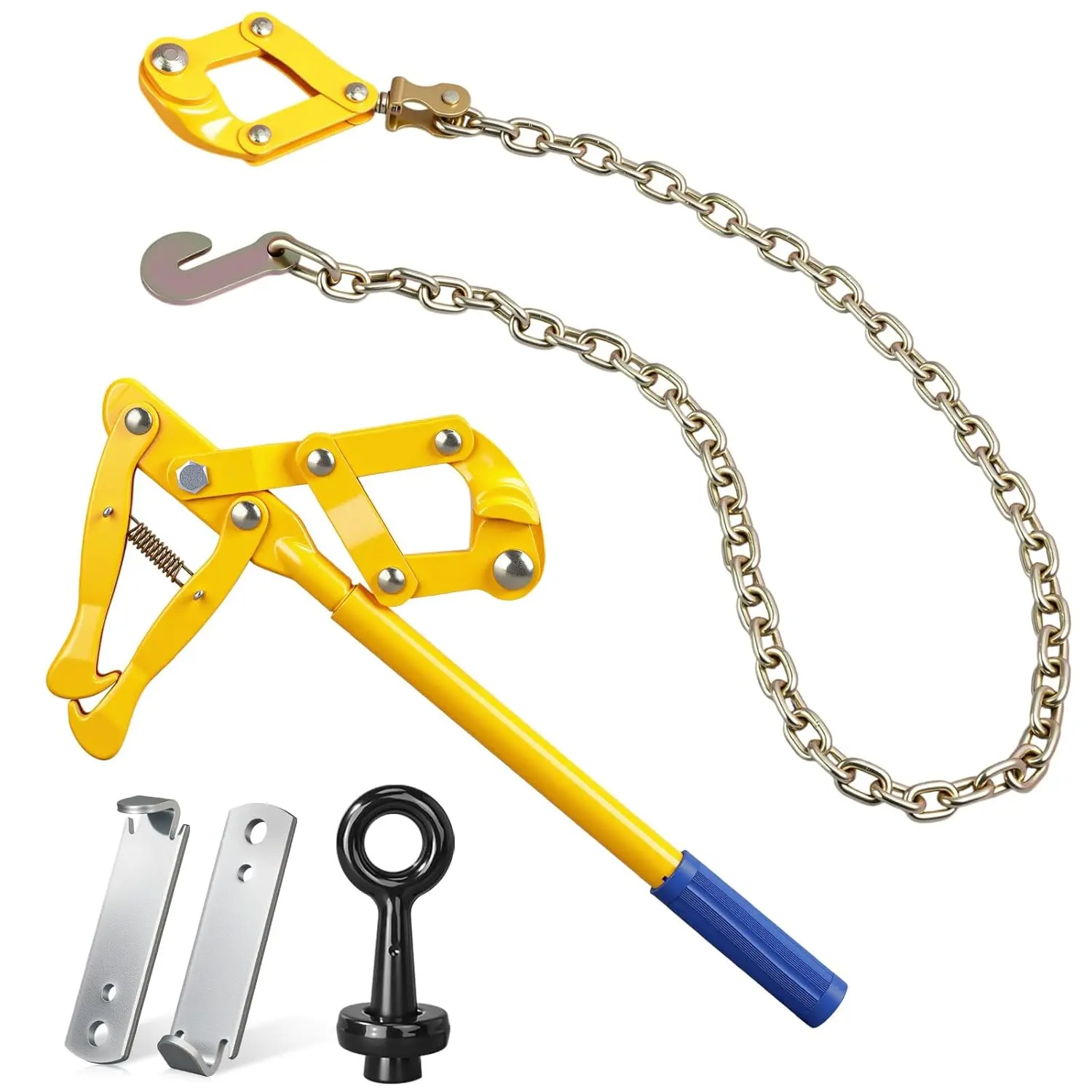 4 Pcs Fence Stretcher Tool Kit - 47.25'' Chain Capacity, 2200lbs Load, 2 Barb Wire Twisting Tools for T Post Clips, 1 Barbed Wire Puller for Agricultural & Ranch Fences
