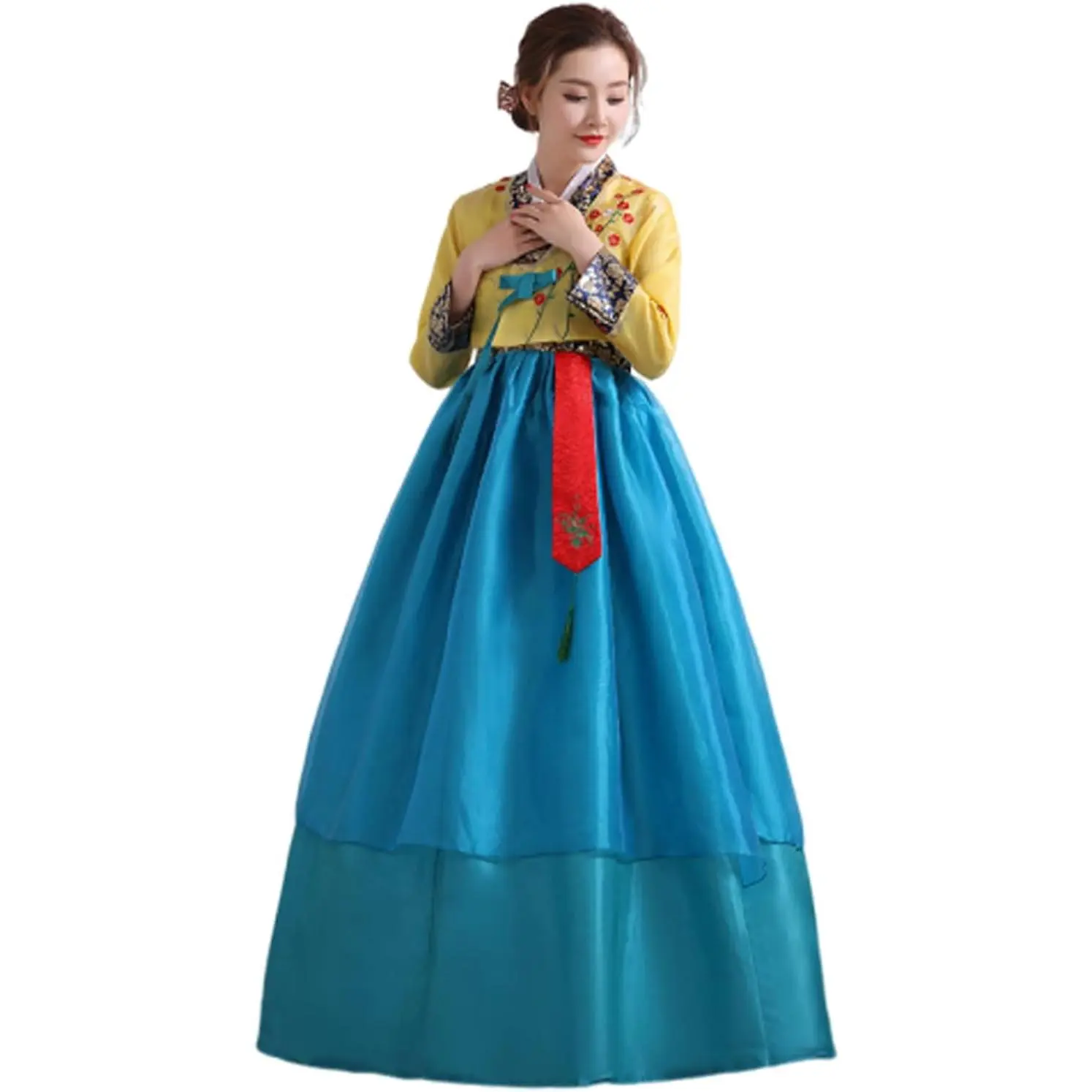 Women's Elegant Pleated Korean Traditional Hanbok Set - Formal Gowns, Cosplay Outfit, Korea Dance National Clothes, Special Occasion Costumes, Textured Printed Textures, Long Sleeve Skirt Dress