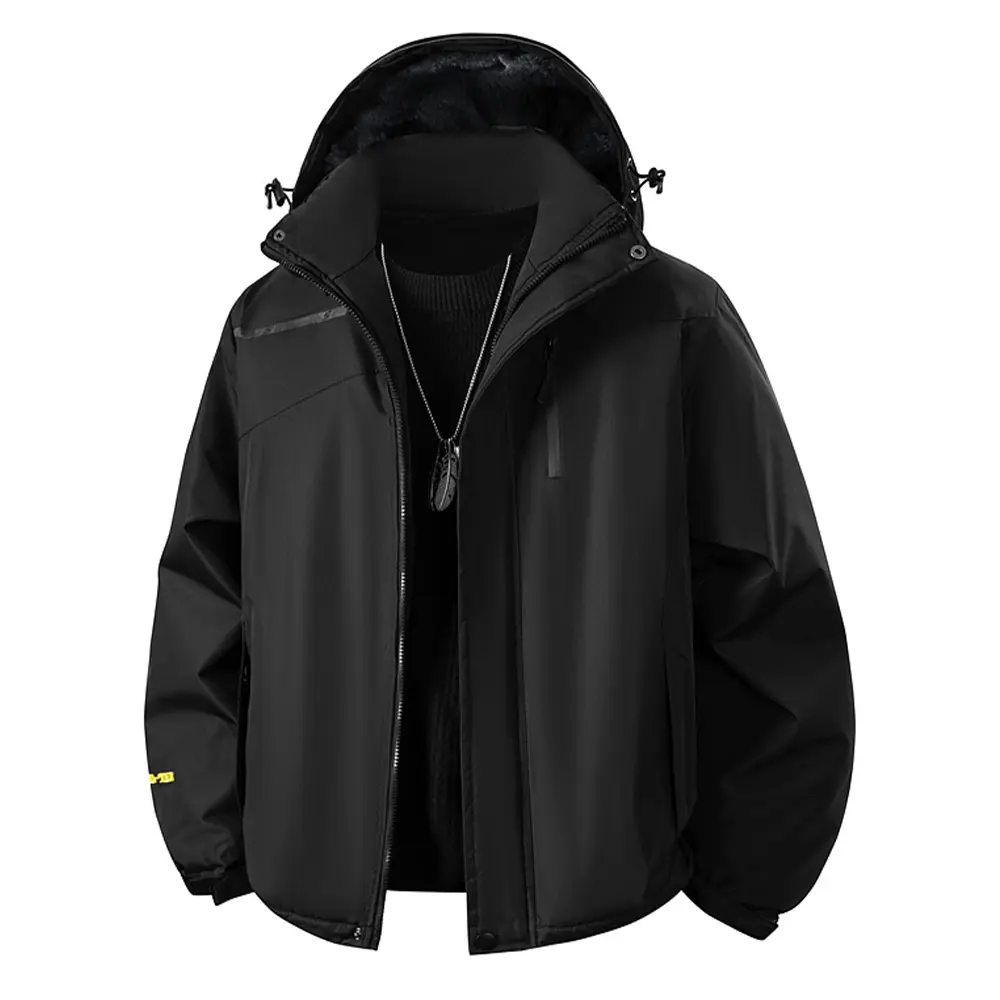 Men's Cold-Resistant Hooded Softshell Jacket, Fleece-Lined Heat-Locking Warm Outerwear, Loose Fit, Windproof and Waterproof Design with Multiple Storage Pockets, Outdoor Work Jacket for Fishing, Hiking and Casual Wear