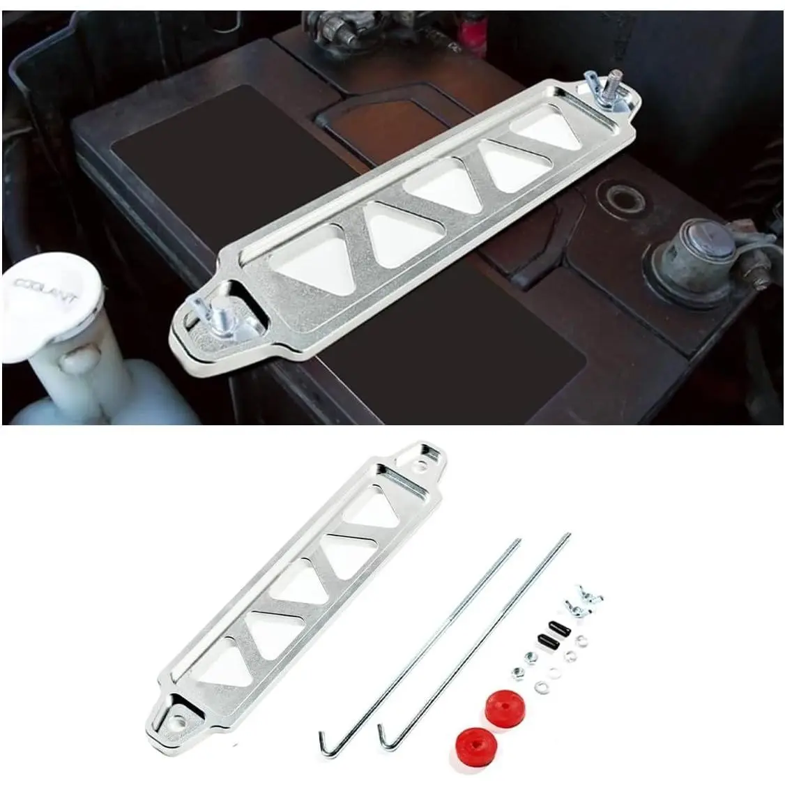 Battery Hold Down Bracket Kit, Aluminum Alloy Battery Tray, Silver | Battery Tie Down Mount Bracket, Lock Accessories with Stainless Steel J Bolts for Car Battery Mount Bracket Hold
