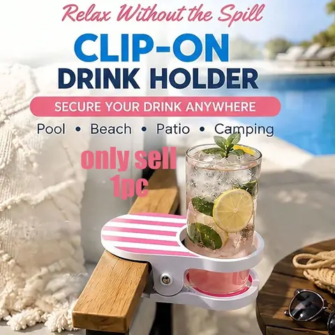 Mainstays Clip-On Drink Holder, Safe Beverage Cup Rack with Secure Attachment Clips, Ideal for Beach Chairs, Tables, Pool, Camping, Loungers, Cruises, Outdoor Activities, Outdoor Use