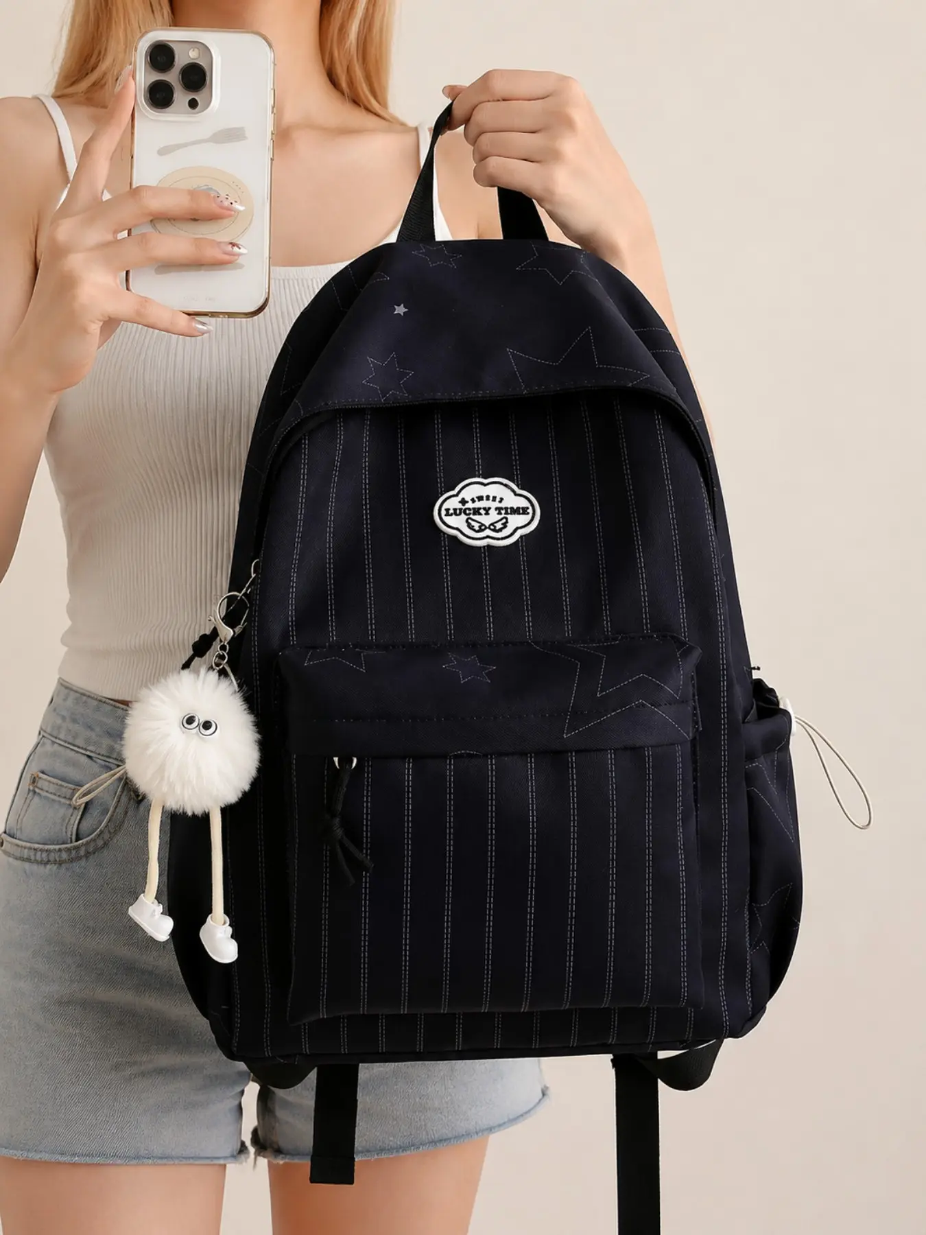 Back to School Striped Backpack, Cute Plush Ball Charm, Large Capacity Casual School Bag, Backpack Large Capacity StudentBag, Outdoor Travel Shoulder Bag, StylishSchoolbag for Dally Use, Cute VersatileBackpack, Casual Printed Backpack, Cute Backpacks