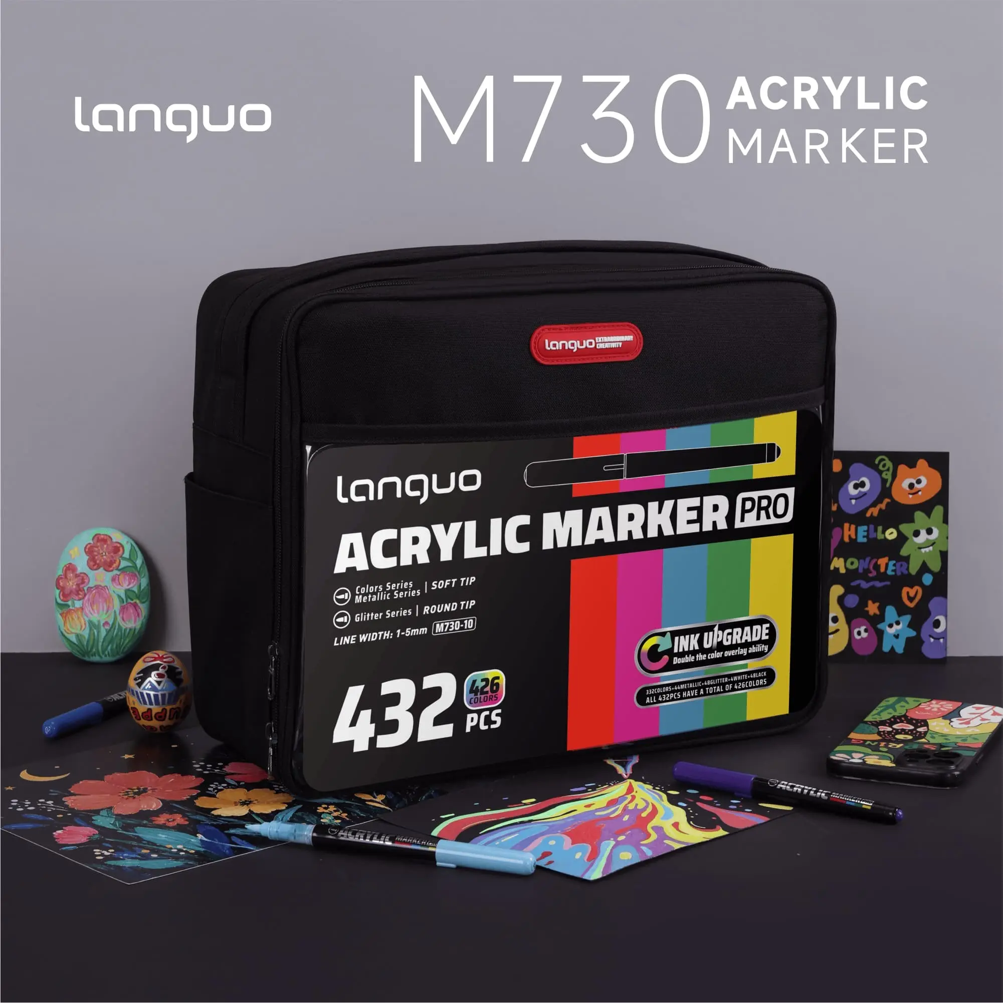 Soft Tip Acrylic Marker Set, 432 Pens, 426 Colors, High Coverage Ink, Suitable for Stone, Wood, Ceramic, Canvas, Fabric Storage Bag