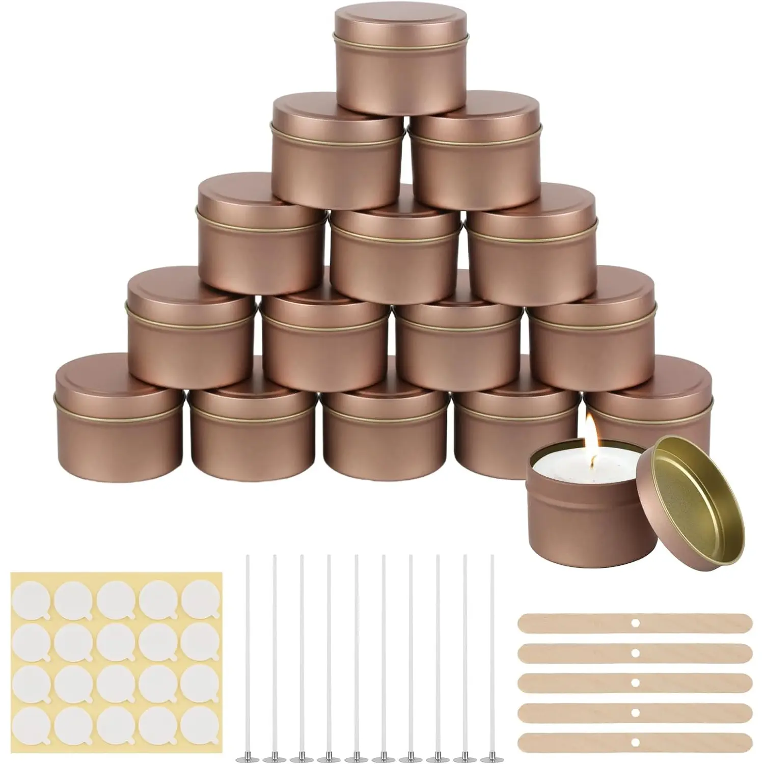 Set Of 31 Candle-Making Kit, Includes 15 Candle Jars, 5 Wooden Sticks, 10 Wicks, 1 Label Sticker, 120ml Round Tinplate Candle Containers With Lids For Candle Making, Jewelry Cosmetics Containers