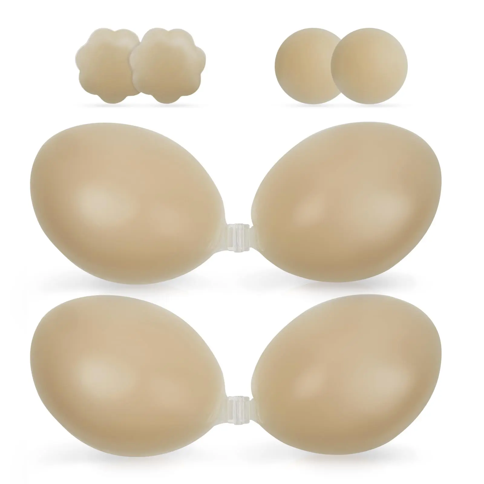 Women's Strapless Adhesive Bra with Front Clasp, Reusable Invisible Bra for Wedding Dresses and Gowns