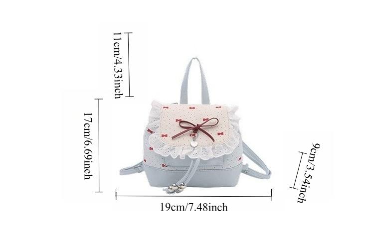 Polka Dot Lace Bow Mini Backpack for Women, Cute Coquette Y2K Bucket Bag, Lightweight Small Backpack with Adjustable Straps, Aesthetic School Travel Daily Outfit Bag for Girls & Teens