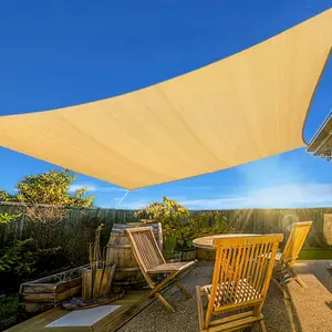 Sun Shade Sail, 10'X13' Sand Rectangle Curved Edged Commercial Grade 185GSM Permeable Outdoor Shade Cloth  Deck, Backyard, Patio (Custom Sizes Made)